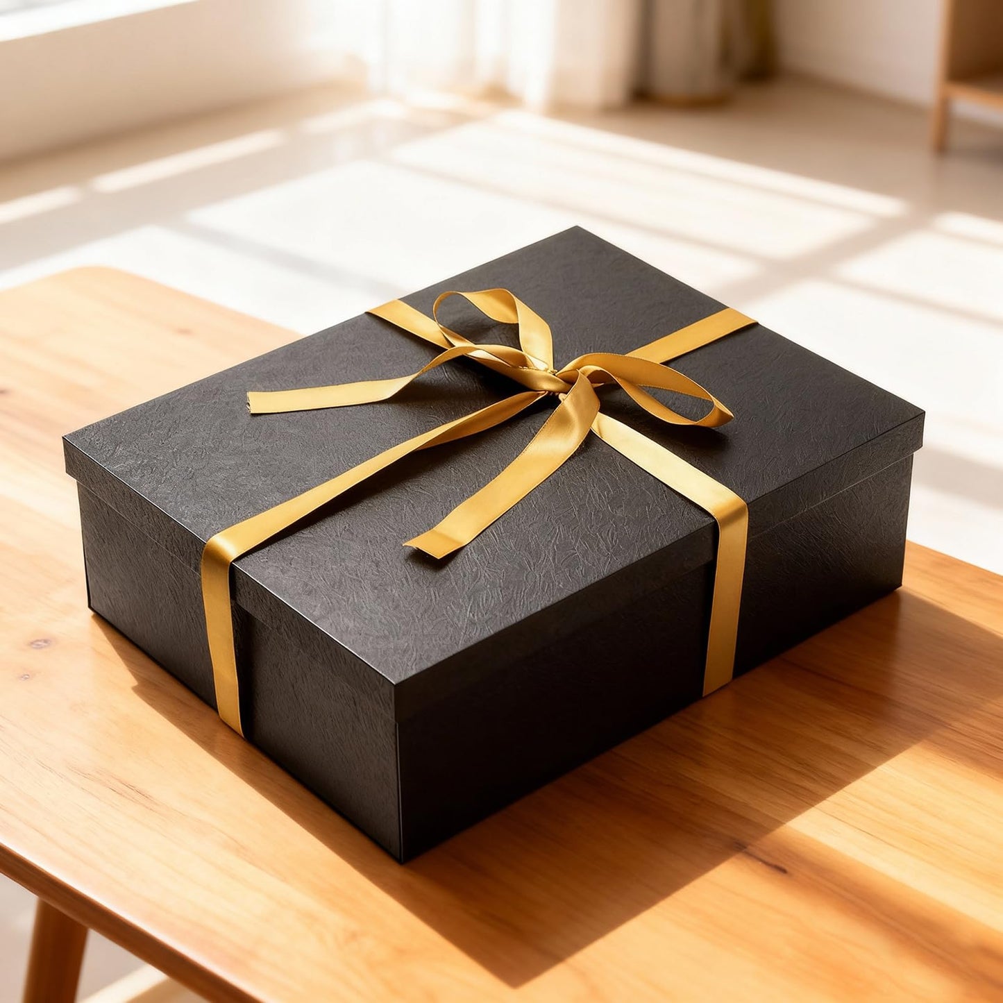 Mefleet 17x13x5 Inches Large Gift Box with Lid for Presents 1 Pack Big Deep Black Gift Boxes for Christmas, Birthday, Valentine's Day,Mother's Day Presents - Contains Crinkle Paper,Ribbon and Card