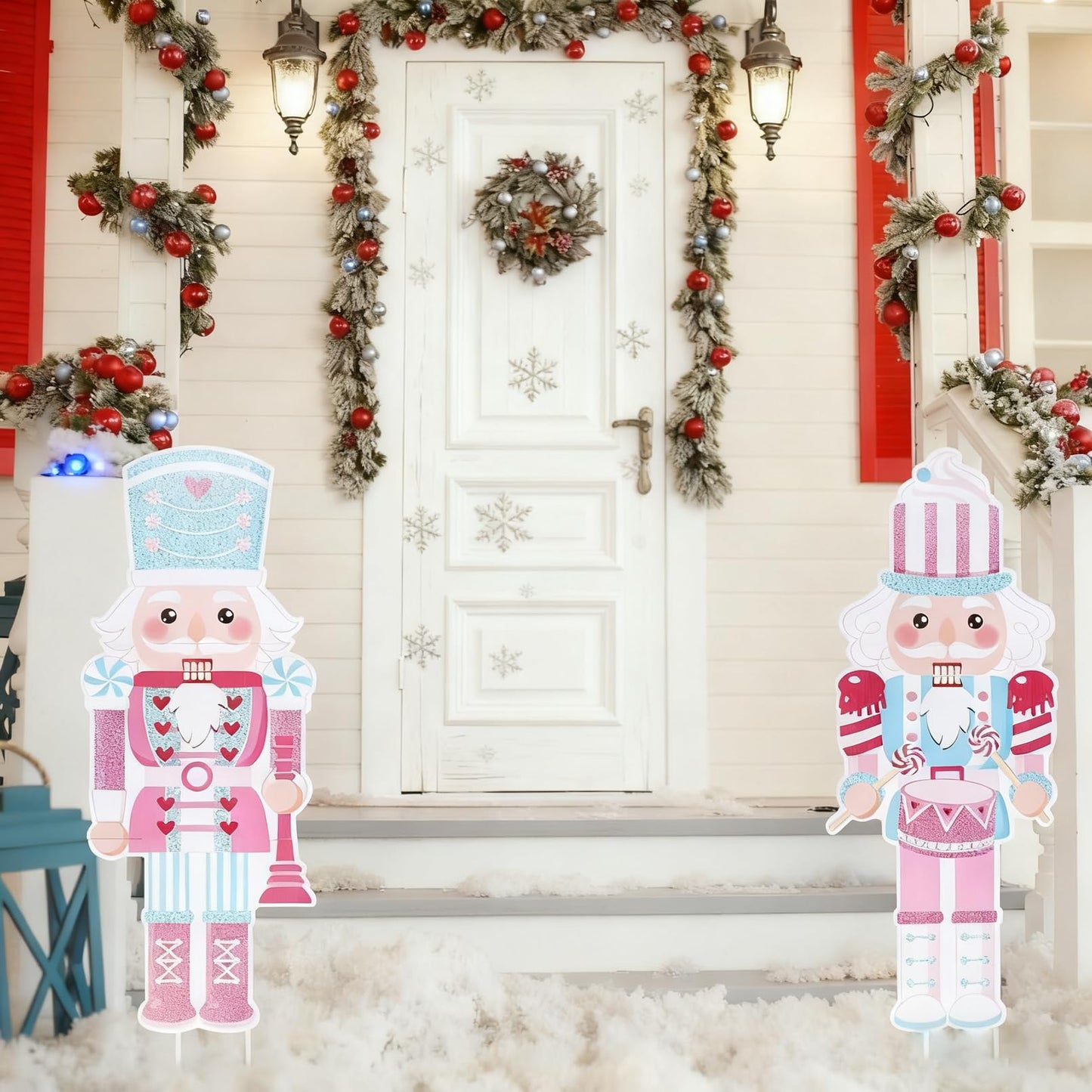 2 Pcs Large Christmas Nutcracker Yard Signs Nutcracker with Stakes Pink Nutcracker Yard Decorations Xmas Soldier Lawn Decorations Outdoor Garden Sign Porch Decor for Winter Holiday Party
