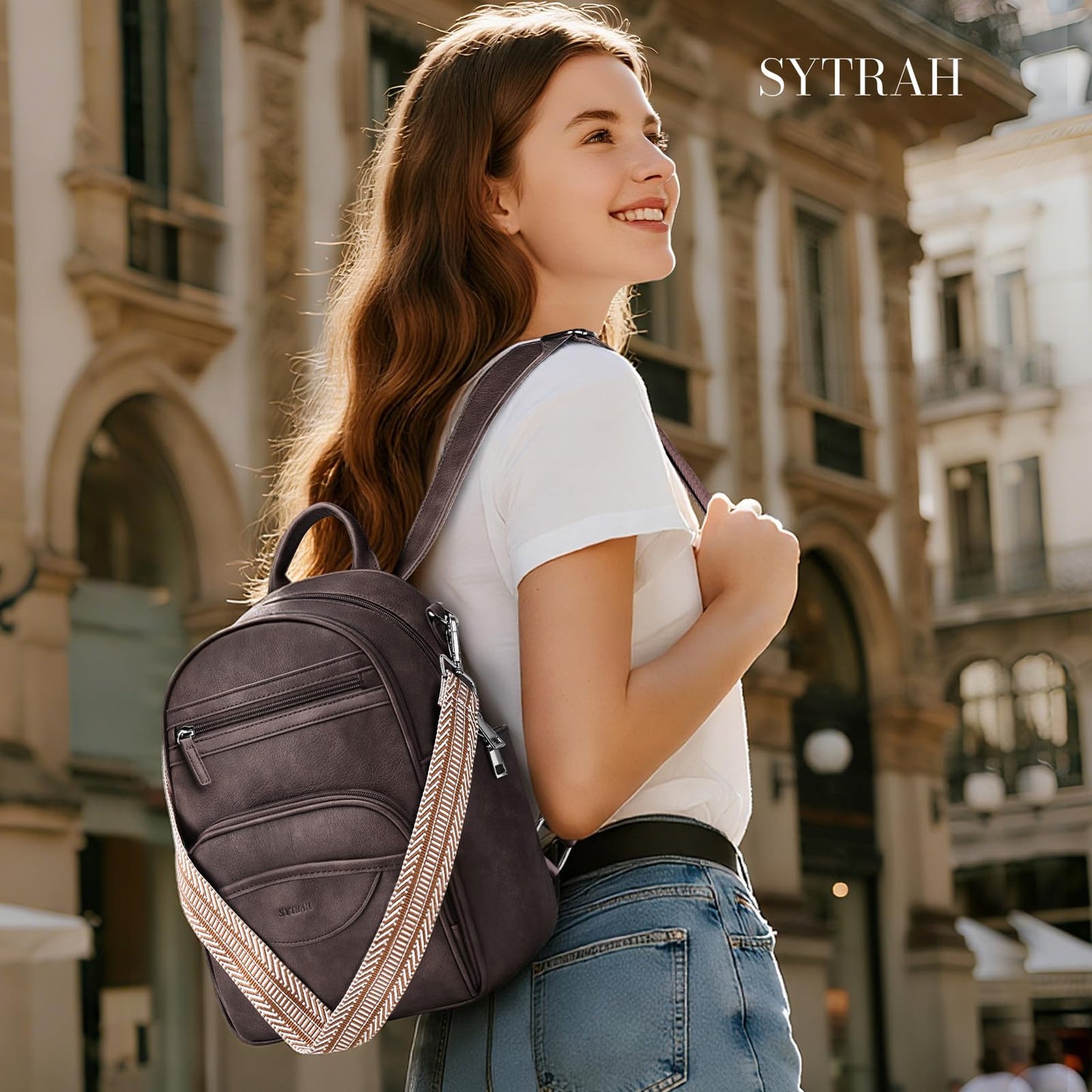 SYTRAH Small Backpack Purse for Women, Mini Backpack Vegan Leather with RFID Blocking & Tablet Pocket, Cute Shoulder Handbag for Travel, School & Work Coffee Brown