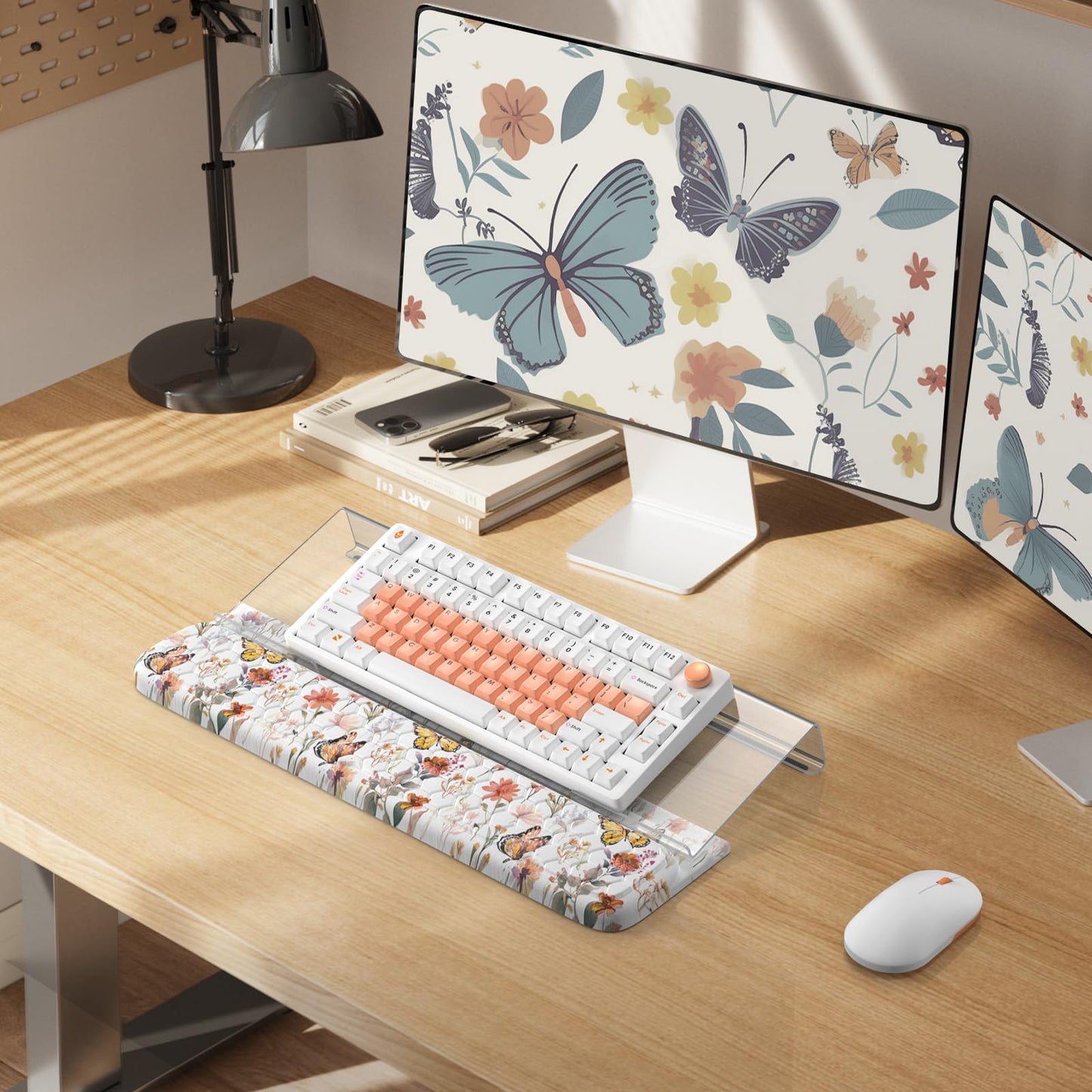AnyShock 2 in 1 Acrylic Computer Keyboard Holder with Soft Wrist Rest, Butterfly Keyboard Wrist Pad, 3-Level Height Adjustment for Ergonomic Typing, Wrist Rests for Office (White)