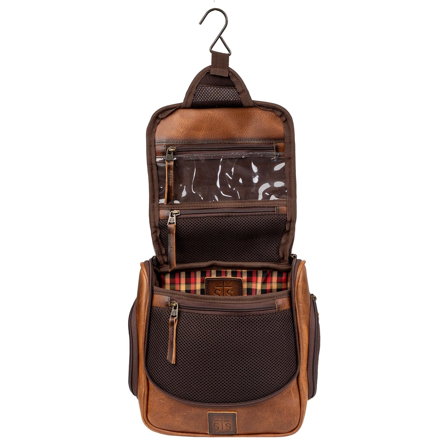 STS Ranchwear Men's Tucson Hanging Shave Kit, Multi-Pocket Genuine Leather Travel Toiletry Dopp Kit Organizer Bag, STS30310