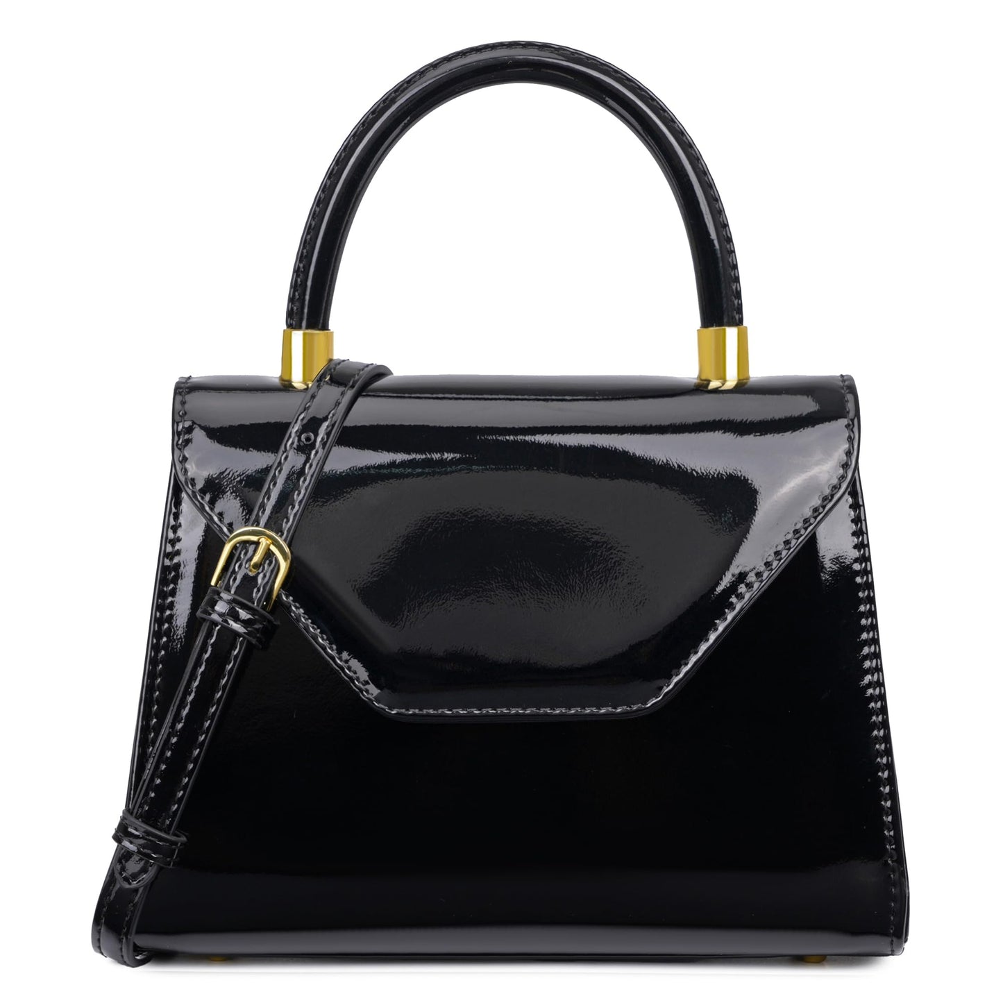 Milisente Women's Top Handle Clutch Purse Vegan Leather Crossbody or Handheld Bag For Day And Night Structured Patent Purse with Detachable and Adjustable Strap (Black)