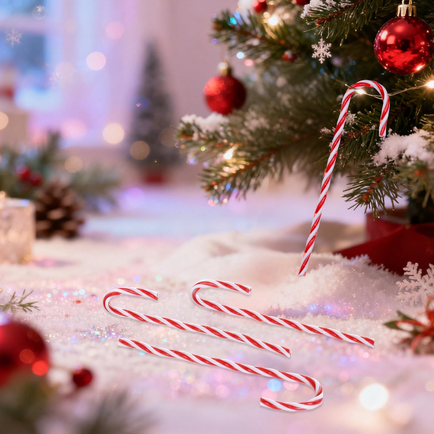 Jmkcoz Christmas Plastic Candy Cane Christmas Tree Hanging Ornament Twisted Crutch Candy Canes for Xmas Gift Holiday Decoration Party Favor (150, Red and White)