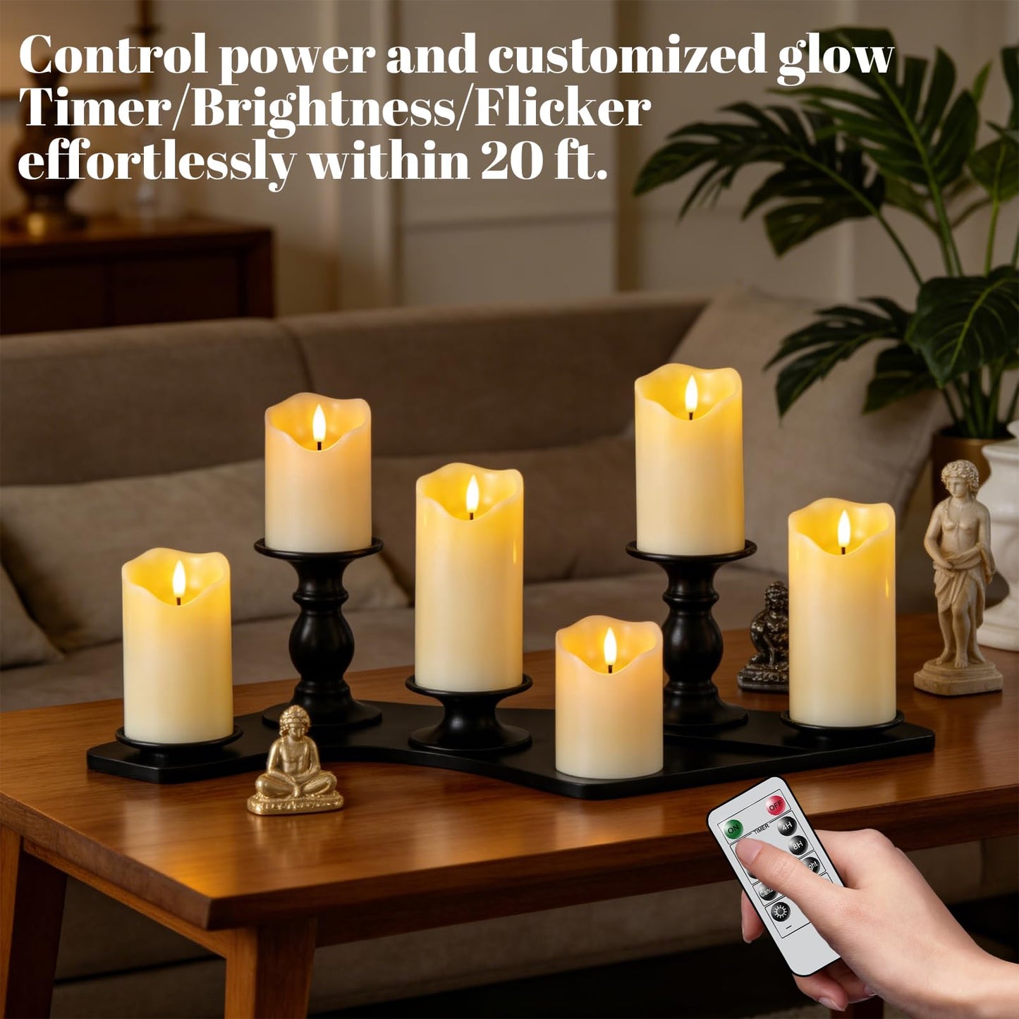 Wondise Flameless Flickering Candles with Remote and Timer, Real Wax Battery Operated Ivory LED Candles with 3D Wick for Home Fall Wedding Birthday Christmas Decoration, Set of 3(Ivory)