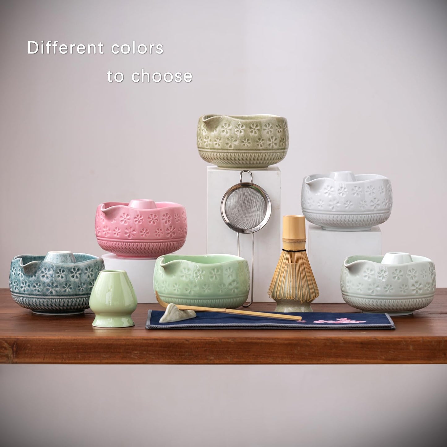 Buucup Matcha Whisk Set, Ceramic Matcha Kit Set Includes Matcha Bowl, Matcha Whisk and Holder, Bamboo Scoop, Scoop Rest, Sifter and Tea Towel - 7 Pcs Matcha Kit for Matcha Lovers (Mint)