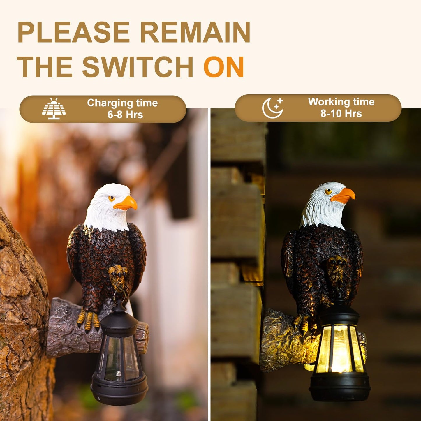 Fashionoda Eagle Tree Hugger with Solar Lantern - Resin Eagle Statue for Outdoor Garden Decor - Ideal Eagle Housewarming & Birthday Gifts for Grandma Mom Women