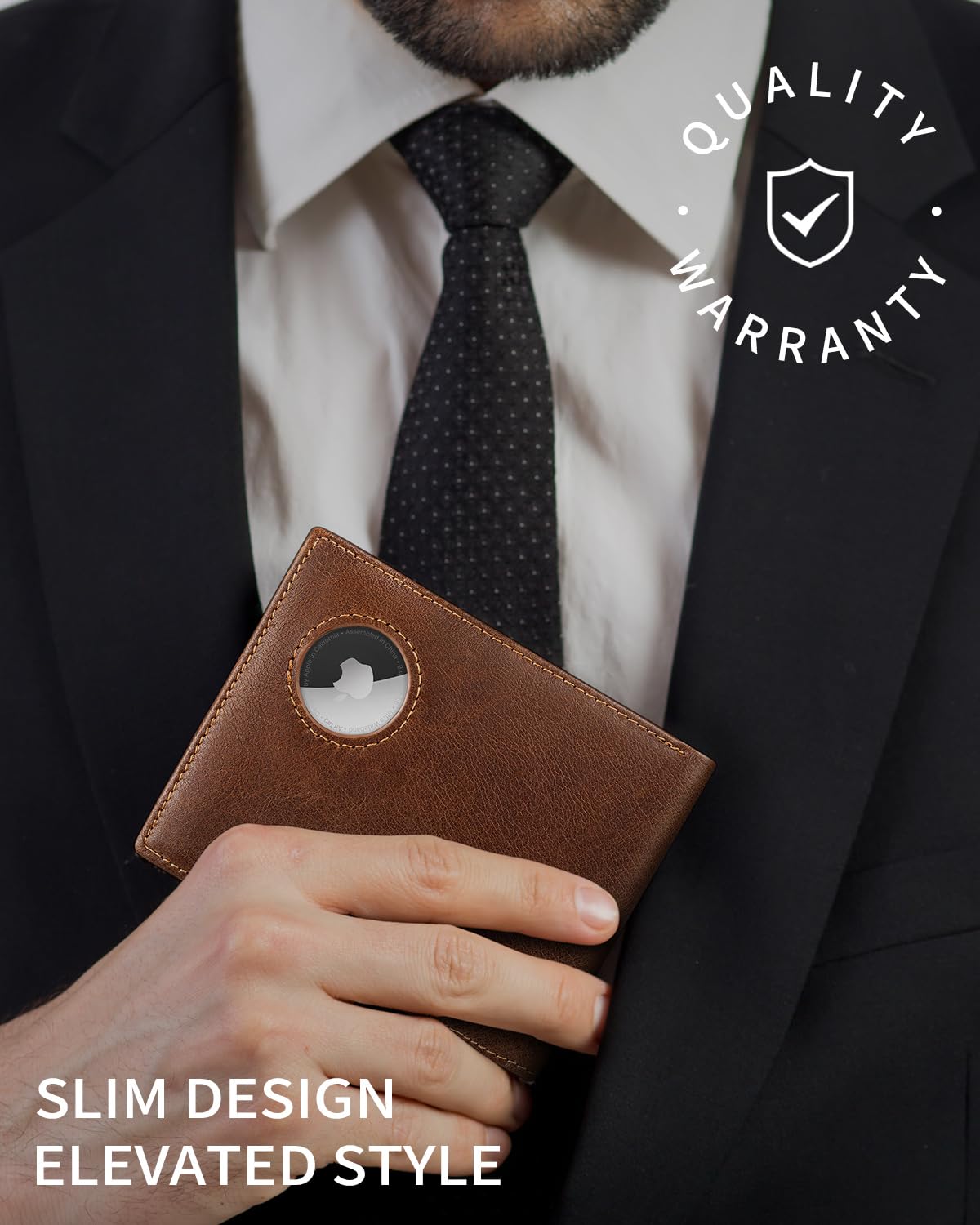Mens Wallet With Airtag Holder Genuine Leather Bifold RFID Blocking Wallets with 14 Card Slots, ID Window & 2 Cash Pocket(AirTag Not Include)