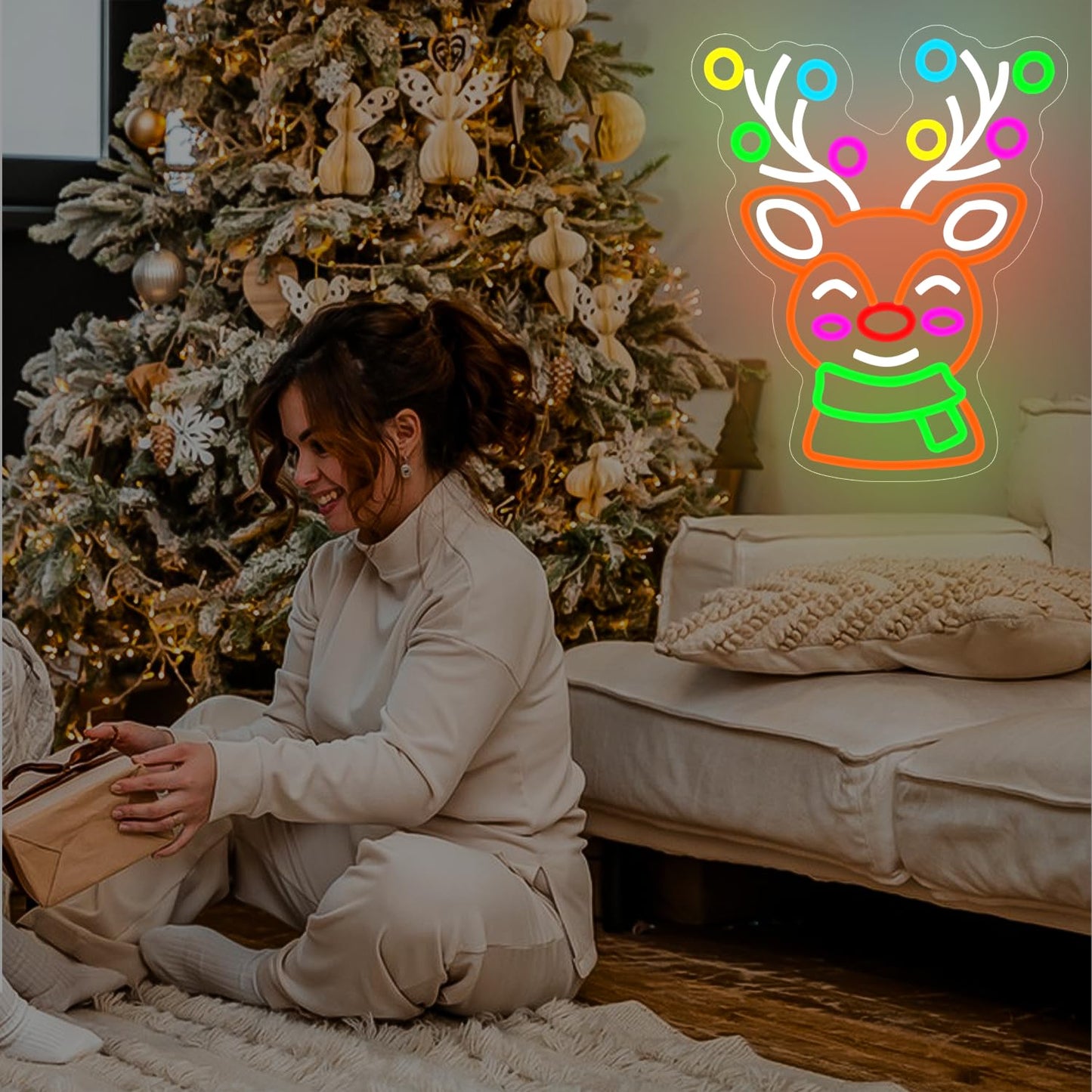 Christmas Elk Neon Sign Reindeer Neon Sign Dimmable Neon Christmas Sign christmas Neon Light Up Sign for Bedroom Living Room Home Party Gifts