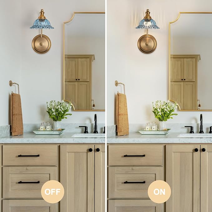 Vintage Wall Sconces, 1-Light Wall Lighting with Crystal Glass Shade, Matte Brushed Antique Brass Finish, Crystal Wall Light, Wall Lamp for Bathroom
