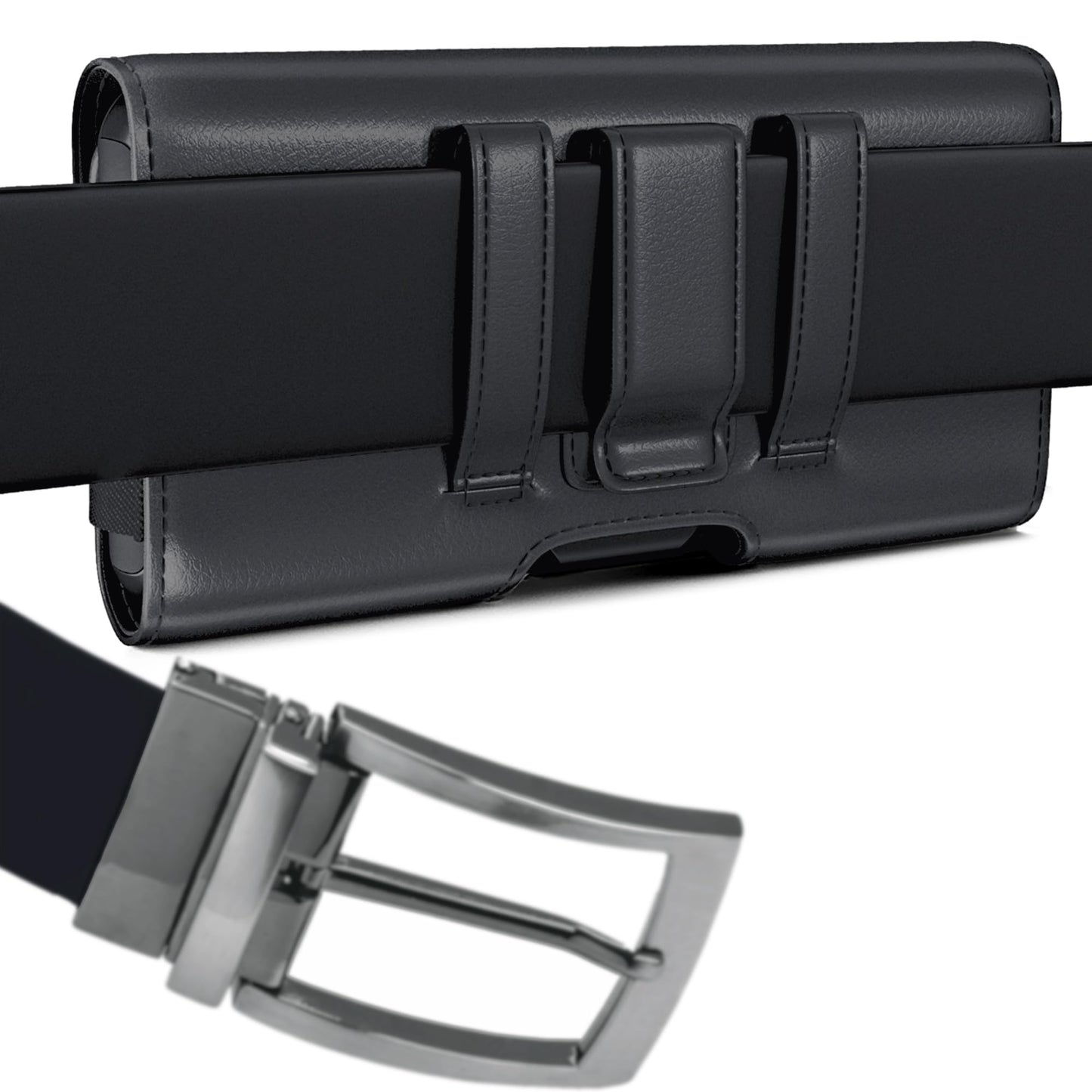 Meilib Cell Phone Belt Holder with Clip, Holster for Men, Premium Cellphone Pouch Case for iPhone 17, 16e, 16, 15, 14, 13, 12, 11 & Pro Models, (Fits with Otterbox Commuter Case on), Black