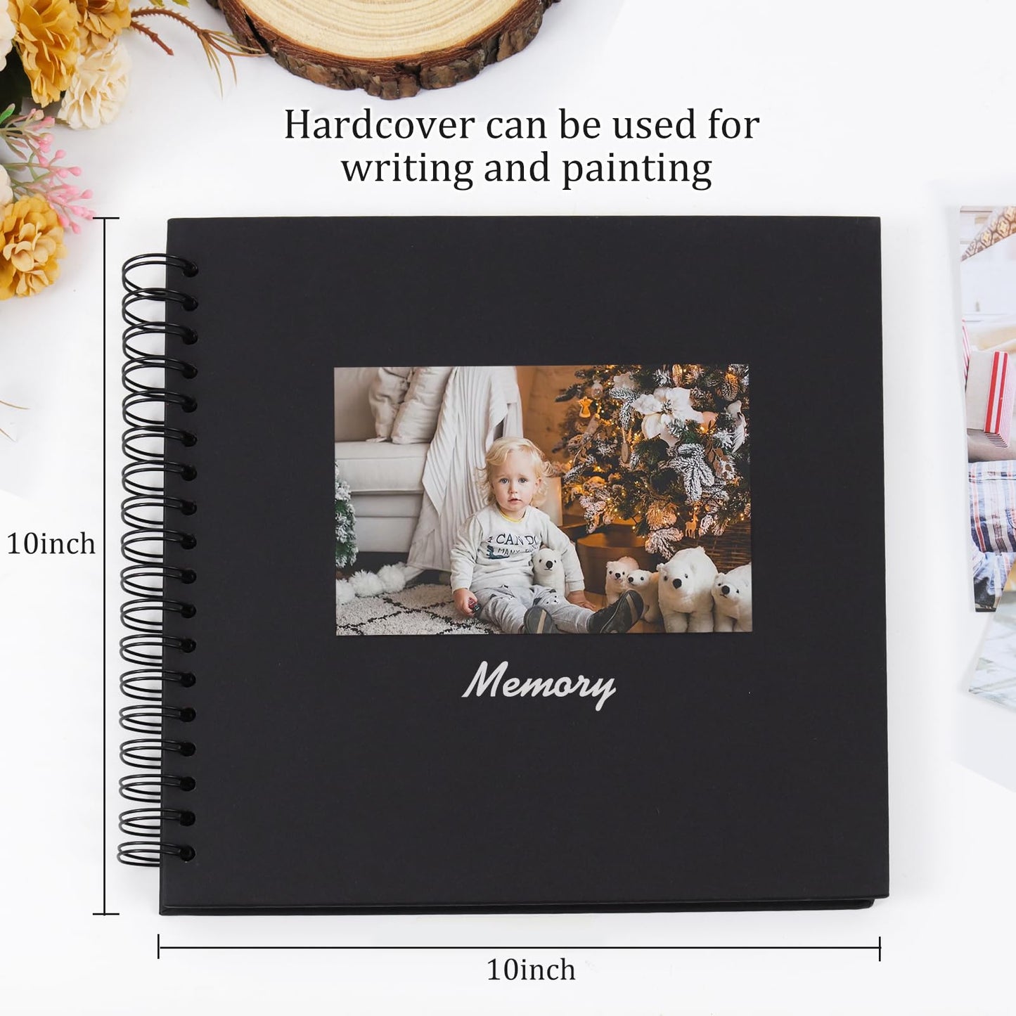 RECUTMS 12 x 12 Inch Large Scrapbook Album Kraft Blank Page DIY Scrapbook Photo Album, 60 Pages Memory Book for Wedding Anniversary Family Small Scrapbook Photo Album (Black)