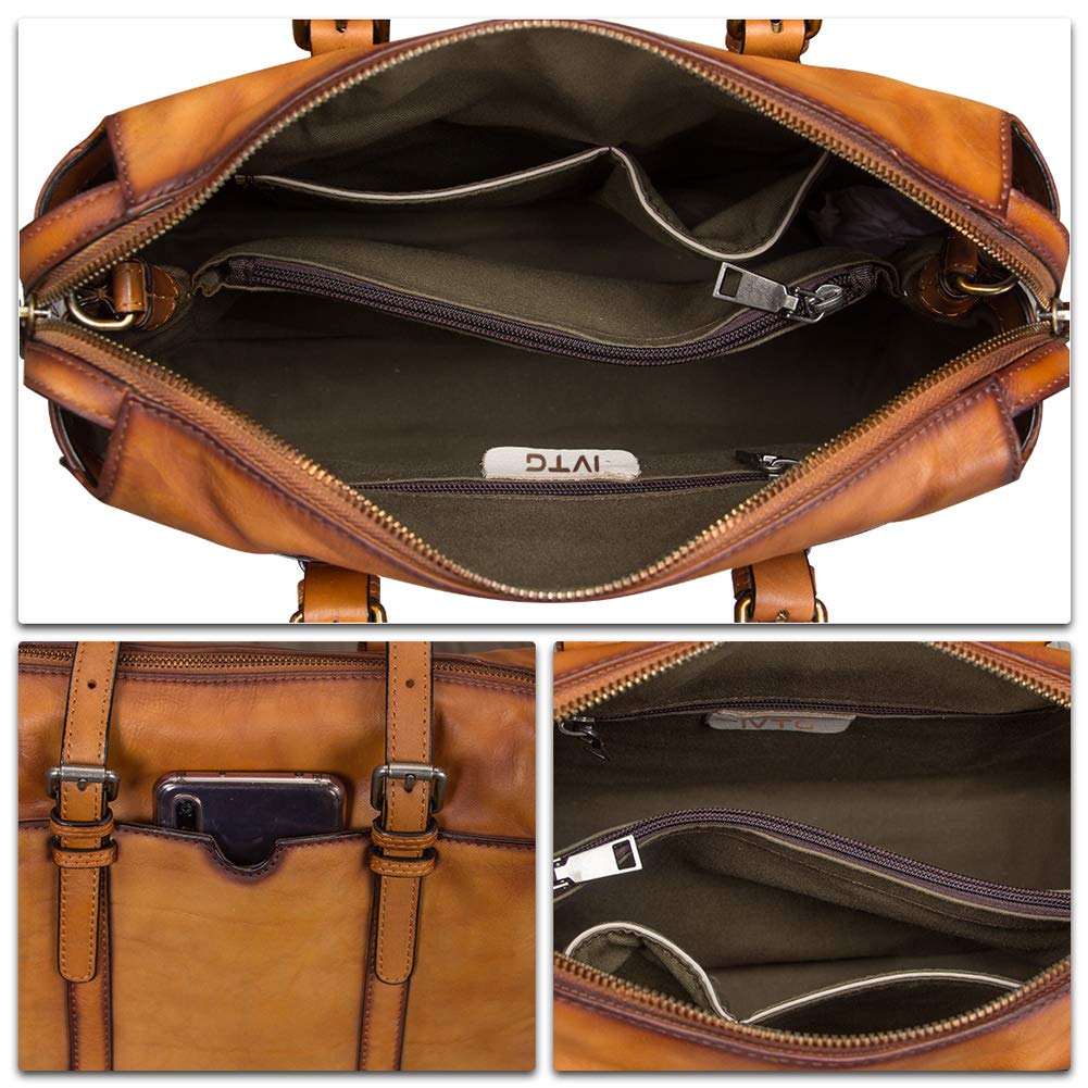 IVTG Genuine Leather Handbag for Women Vintage Handmade Top Handle Bag Crossbody Satchel (Brown)