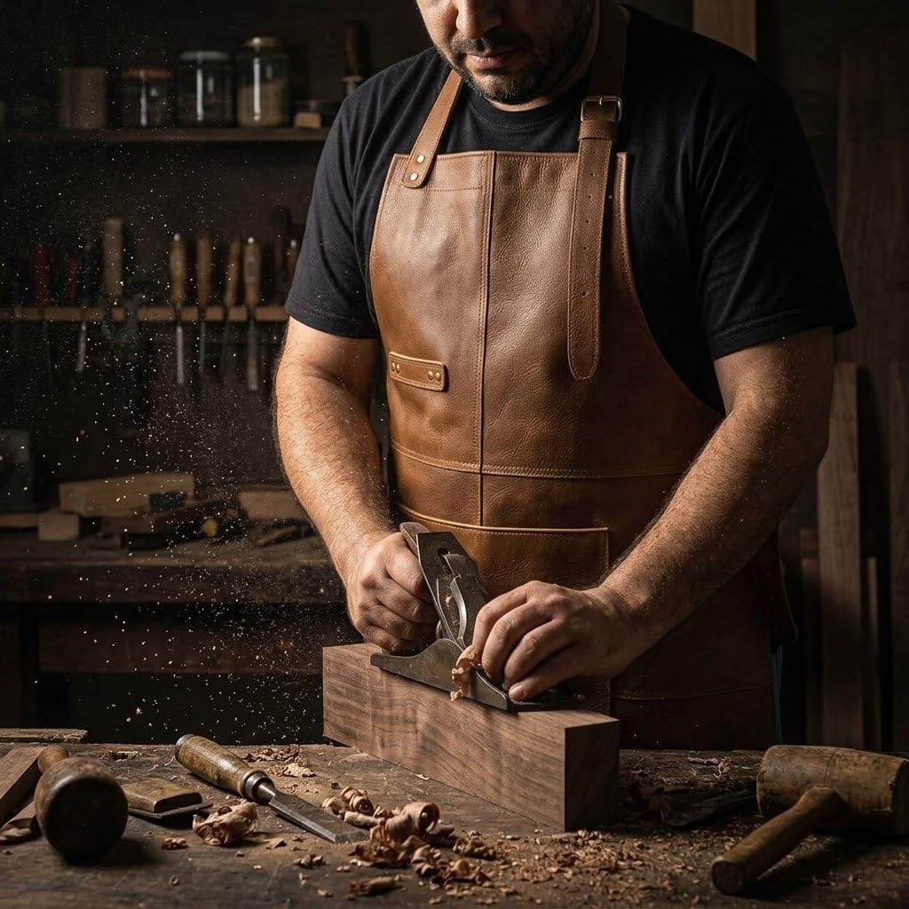 HEAVEN HUSH Genuine Axy Leather Apron for Men & Women, Adjustable Straps & Tool Pockets Premium BBQ Cooking Blacksmith Workshop Welding Woodworking Bartender Work Aprons (Brown,1 Pocket)