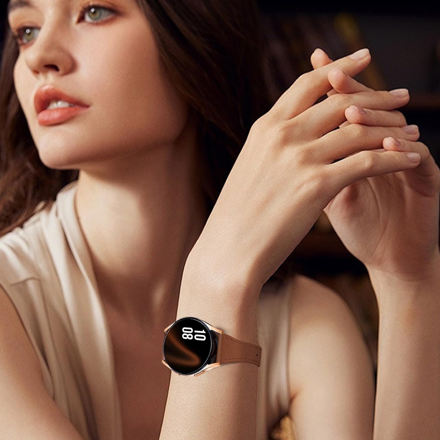 JR.DM 2 Pack Slim Leather Bands Women Compatible with Samsung Galaxy Watch 7/6/5/4/Active 2/4 Classic/6 Classic/5 Pro/FE 40mm 42mm 43mm 44mm 45mm 46mm 47mm, Top Leather Soft Watch Thin Straps,20mm