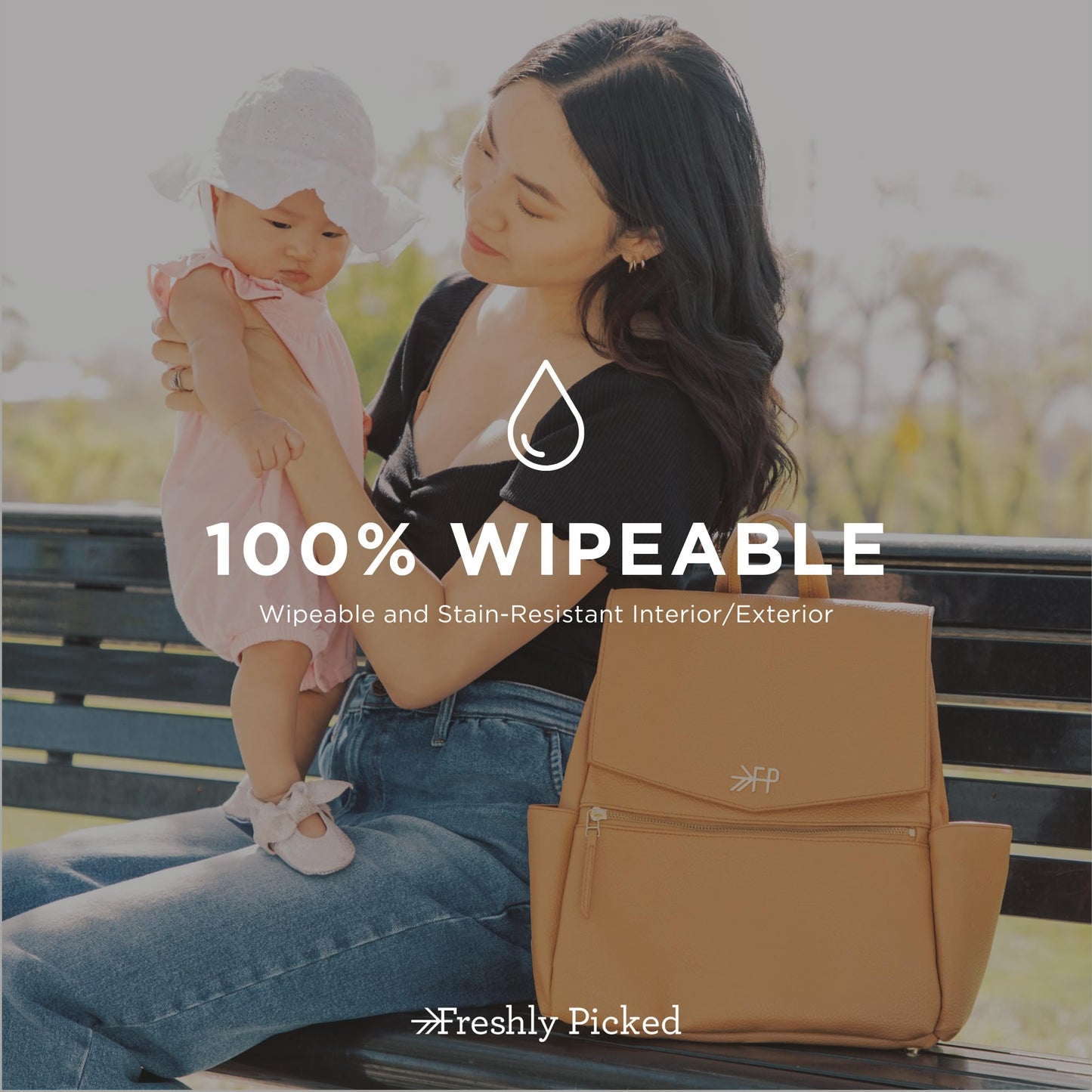 Freshly Picked Mini Diaper Bag II Backpack – Premium Vegan Leather Small Baby Bag with Changing Pad, Compact, Lightweight & Stylish for Moms On-the-Go, Butterscotch