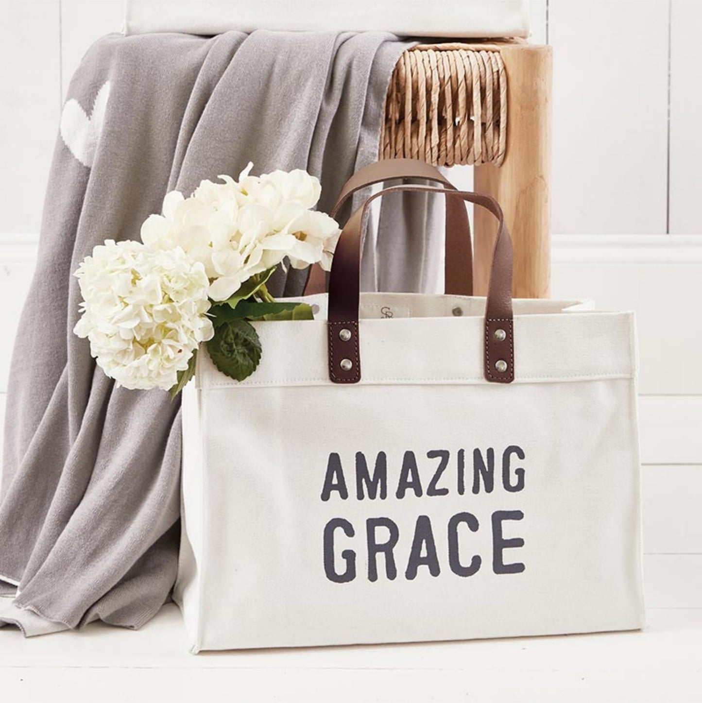Santa Barbara Design Studio Tote Bag For Women Small Canvas Shoulder Bag with Genuine Leather Handles, 13" W x 10" H x 5" D, Amazing Grace