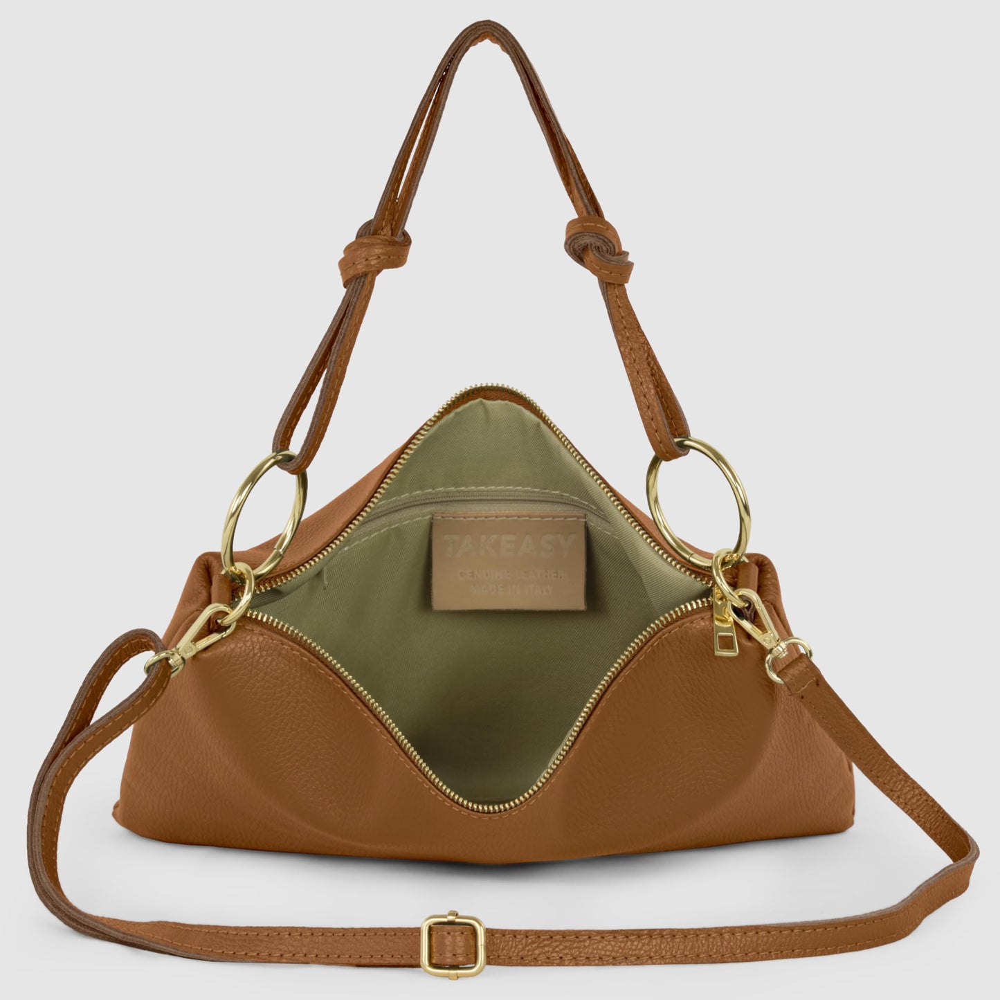 Italian Calf Leather Shoulder Bag for Women | Rectangular Handbag Purse with Zipper, Top-Handle & Crossbody Strap (Brown)