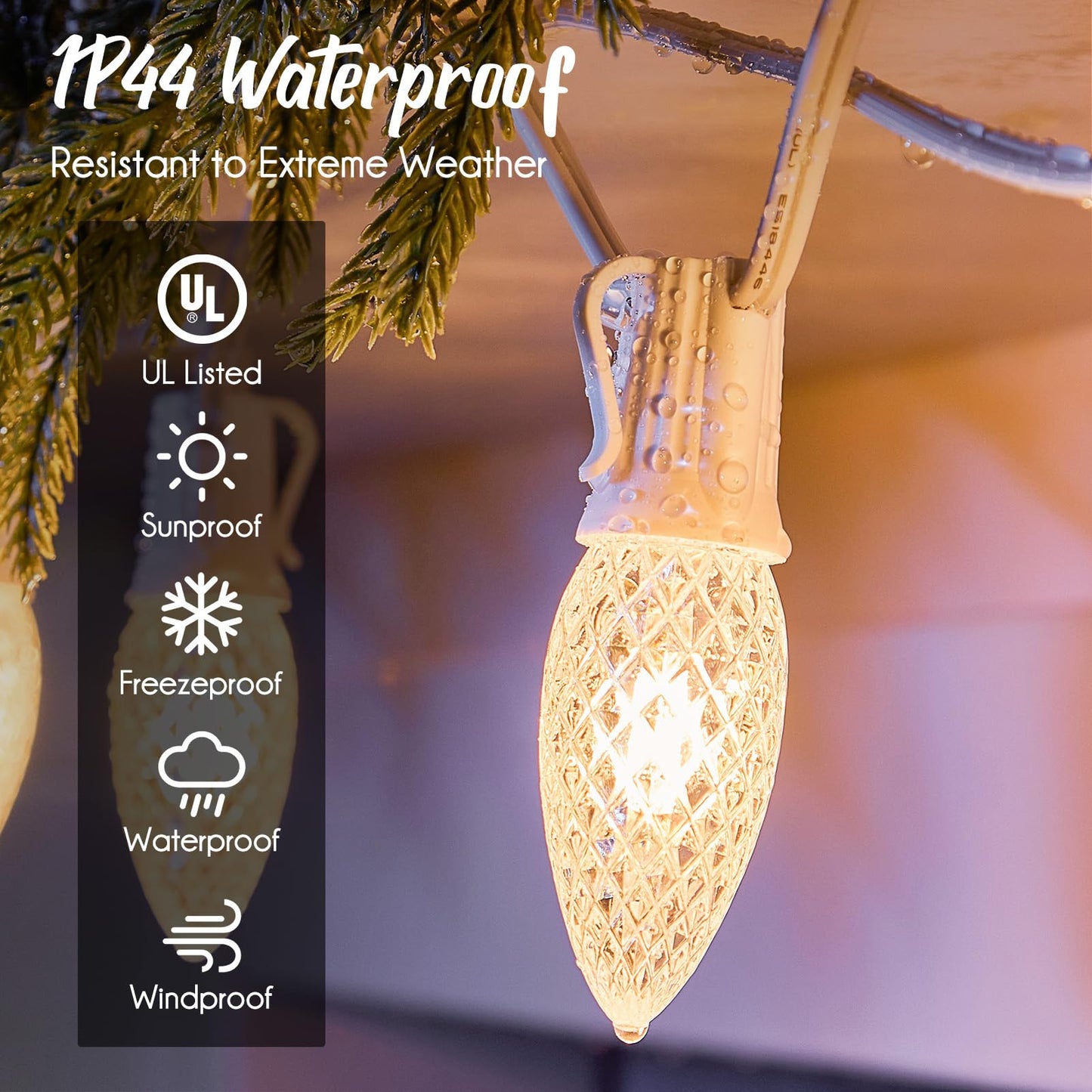 Brightown C9 Light Strand 100 FT for E17-12 Spacing, Outdoor String Light Christmas Stringer with 100 Sockets for Patio (White)