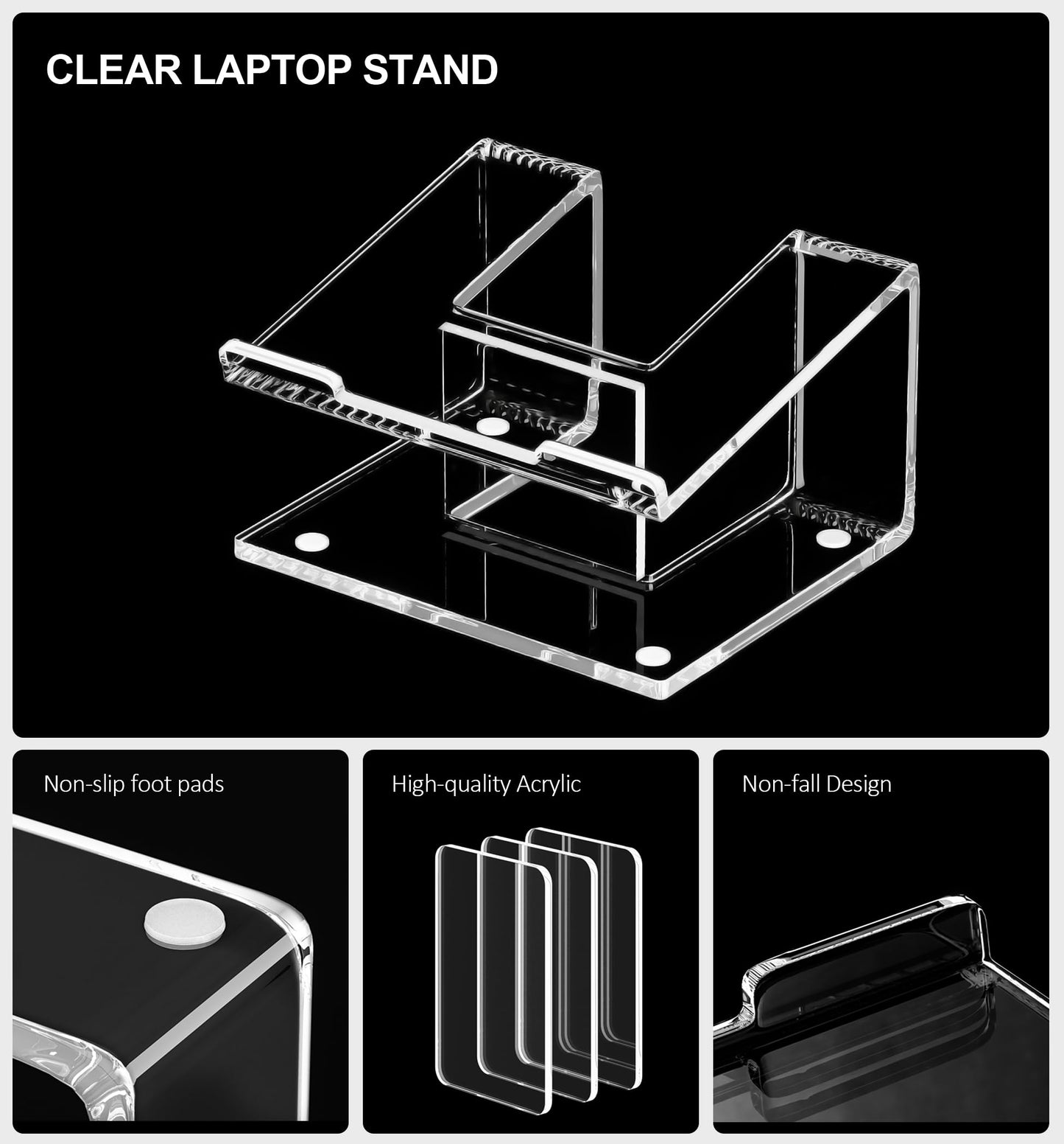 FUCDTEFC Acrylic Laptop Stand for Desk, Laptop Riser for 10-17.3 Inch Laptops, Ergonomic Computer Stand Holder Compatible with Macbooks and Notebooks