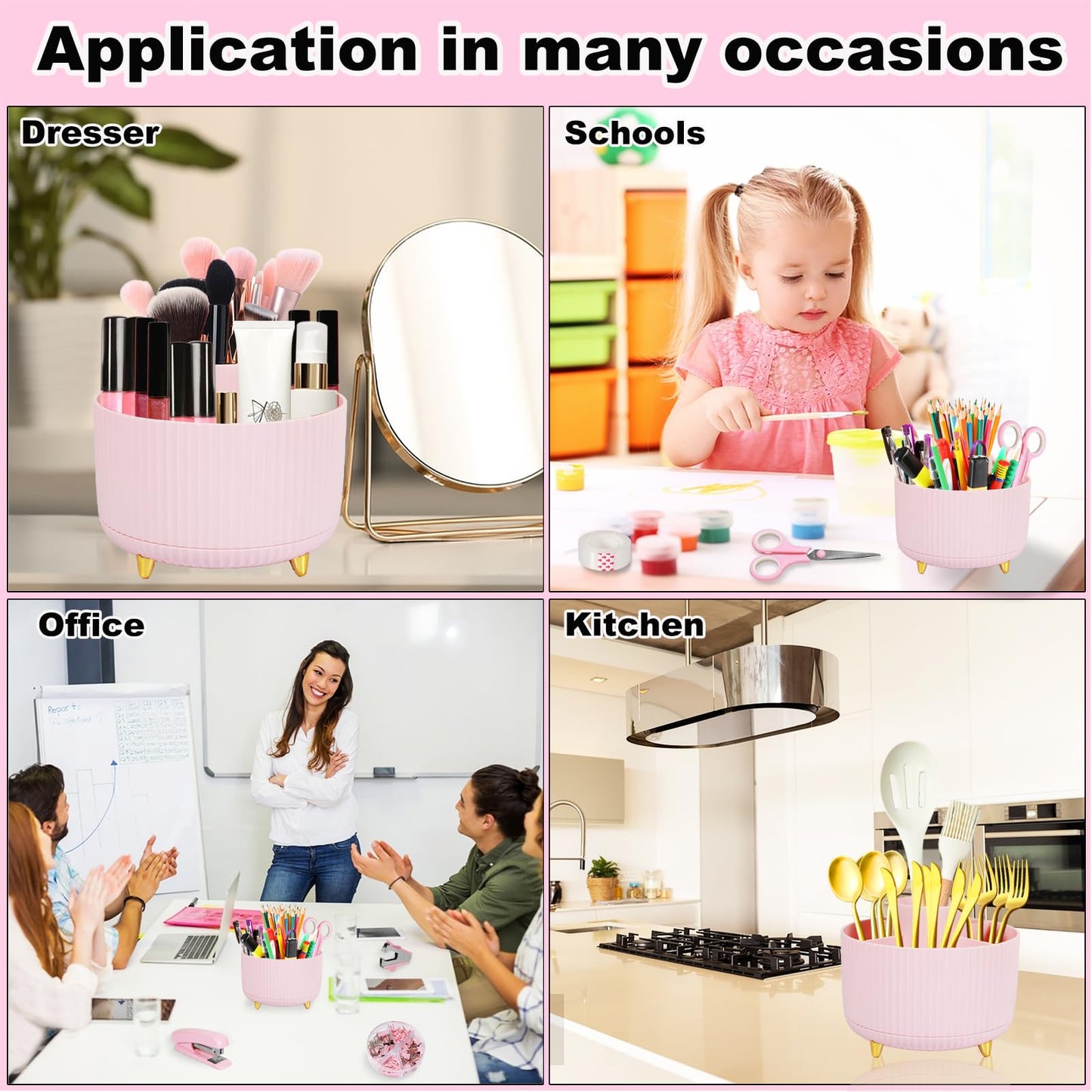 Gawsey Pink Desk Organizers and Accessories Set with 360-Degree Rotating Pen Holder, Tape Dispenser, Stapler, Staple Remover, 1000 Staples, Tape, Clips Set, Ruler, Scissor, Pen