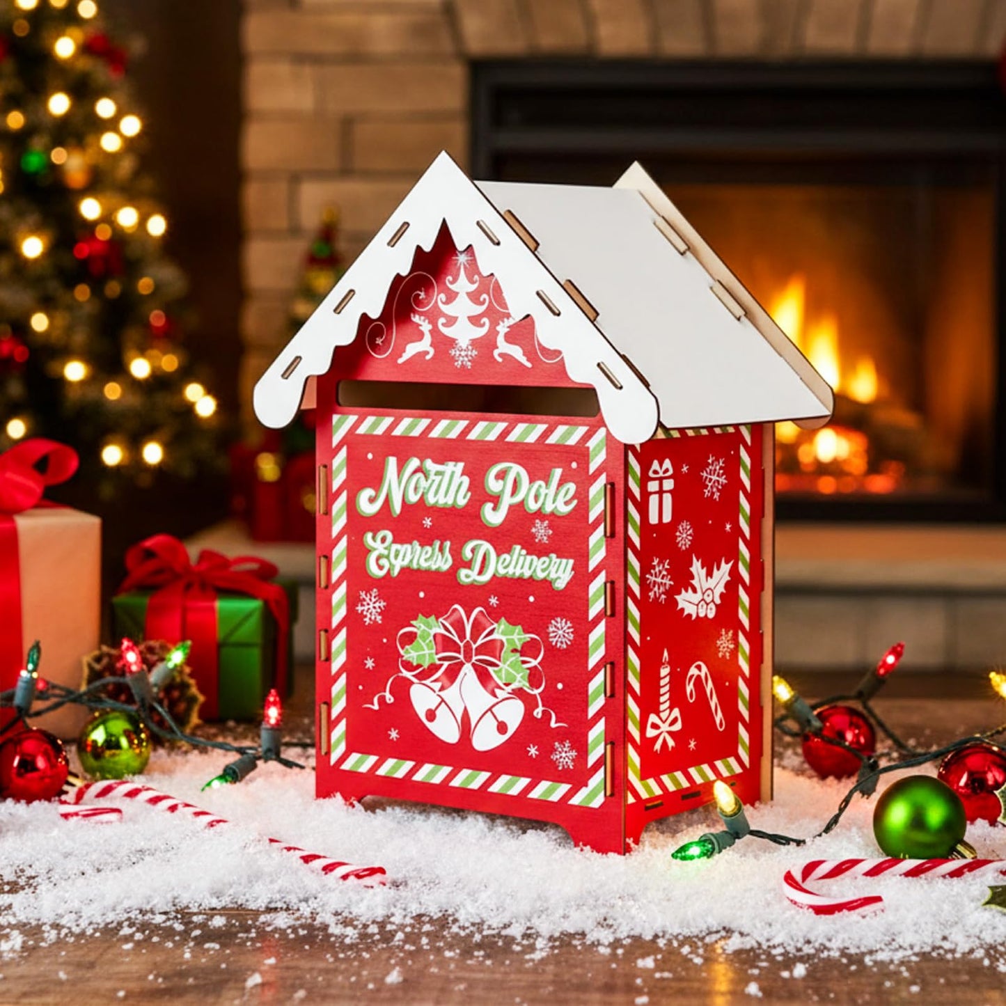 BrightRow 13.8 x 9 x 7 Inch Christmas Mailbox Letters to Santa Claus Wooden Red North Pole Delivery Mailbox Retro Outdoor Delivery Postbox for Home Classroom Gift Wish List Mantel Entryway Decorations