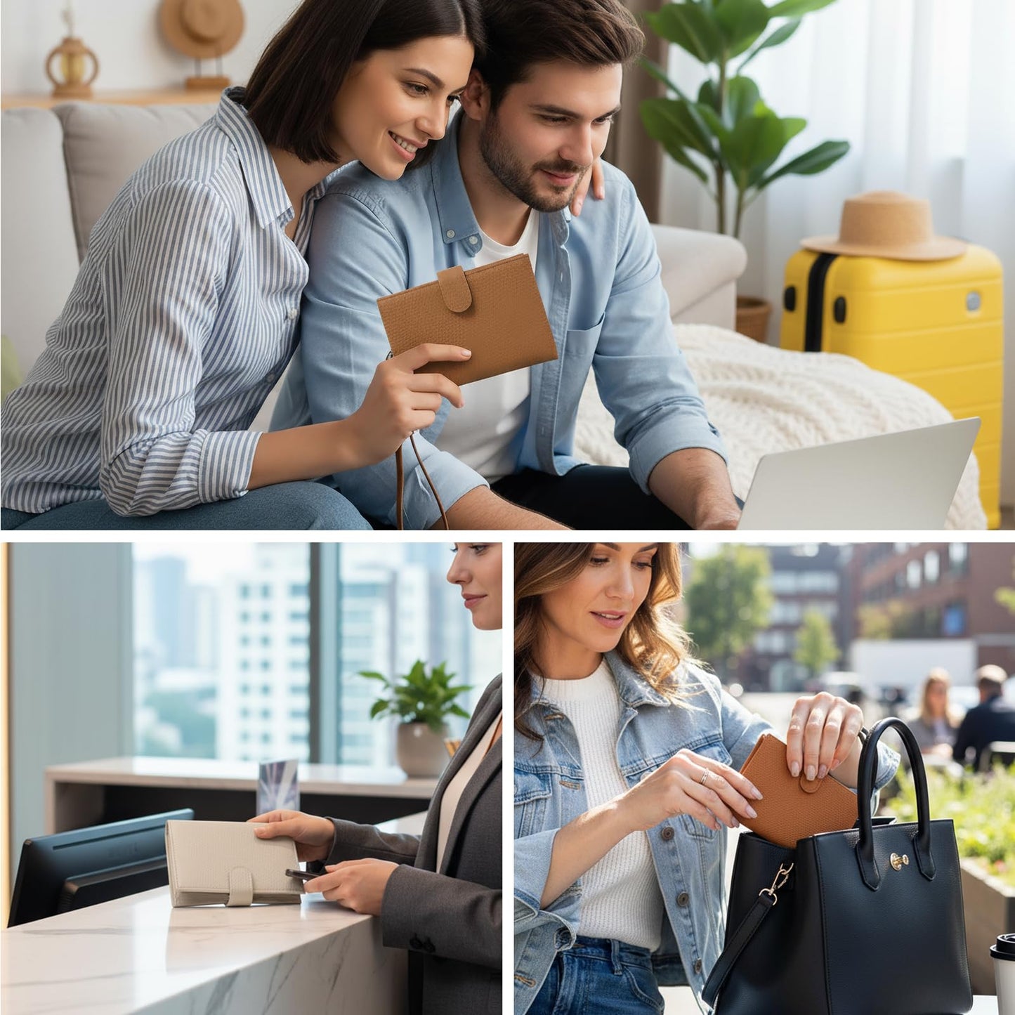 Long Keeper Passport Holder for Women Men PU Leather Anti-theft Wallet with Card Holder Slim Travel Neck Pouch with Lanyard (Beige)