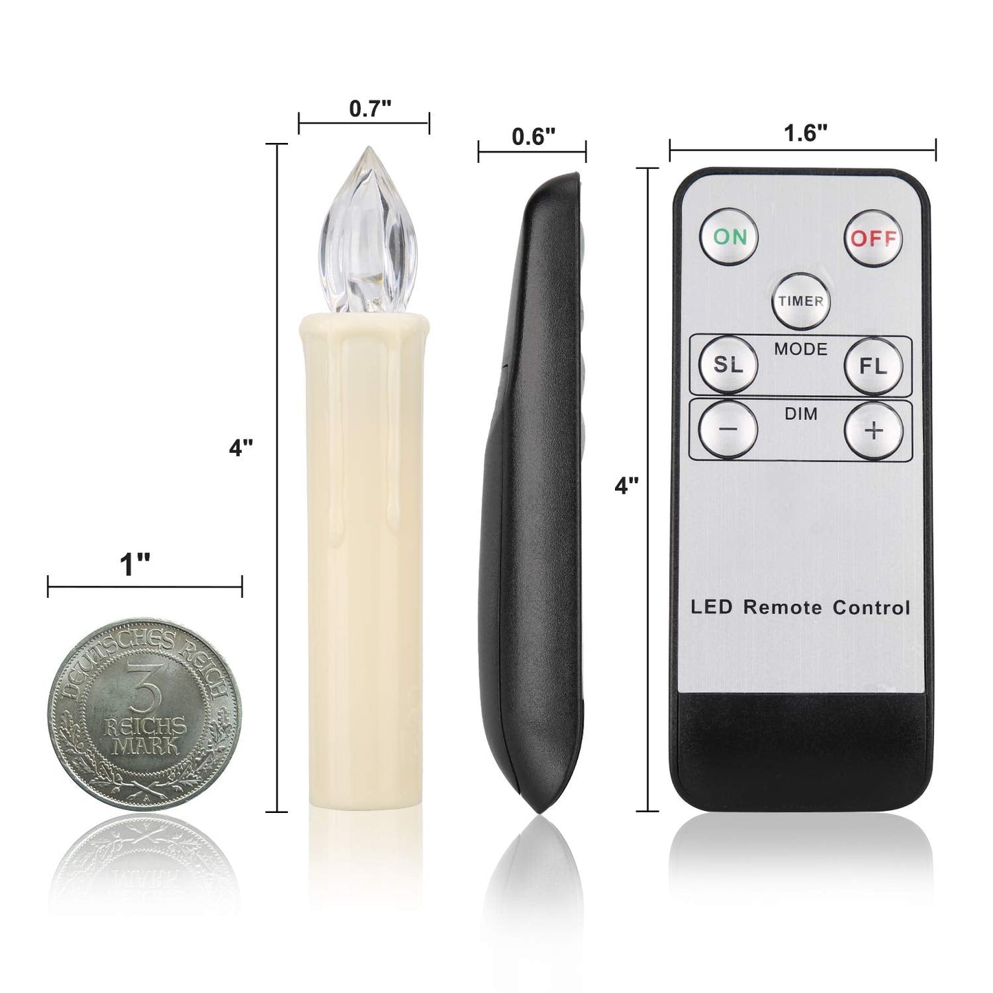10 PCS LED Window Flameless Taper Candle, Battery Operated Christmas Tree Candle Lights with Remote Timer, Flickering Tree Candles Ideal for Christmas Garden Wedding Birthday Party Decoration