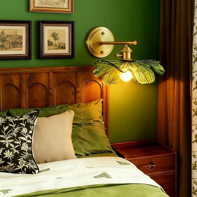 Vintage Wall sconces Glass Wall Sconce with Green Glass Shade Gold Wall Sconce Modern Vanity Light Bathroom Bathroom Light fixtures Over Mirro Wall lamp for Bedroom Hallway Living Room