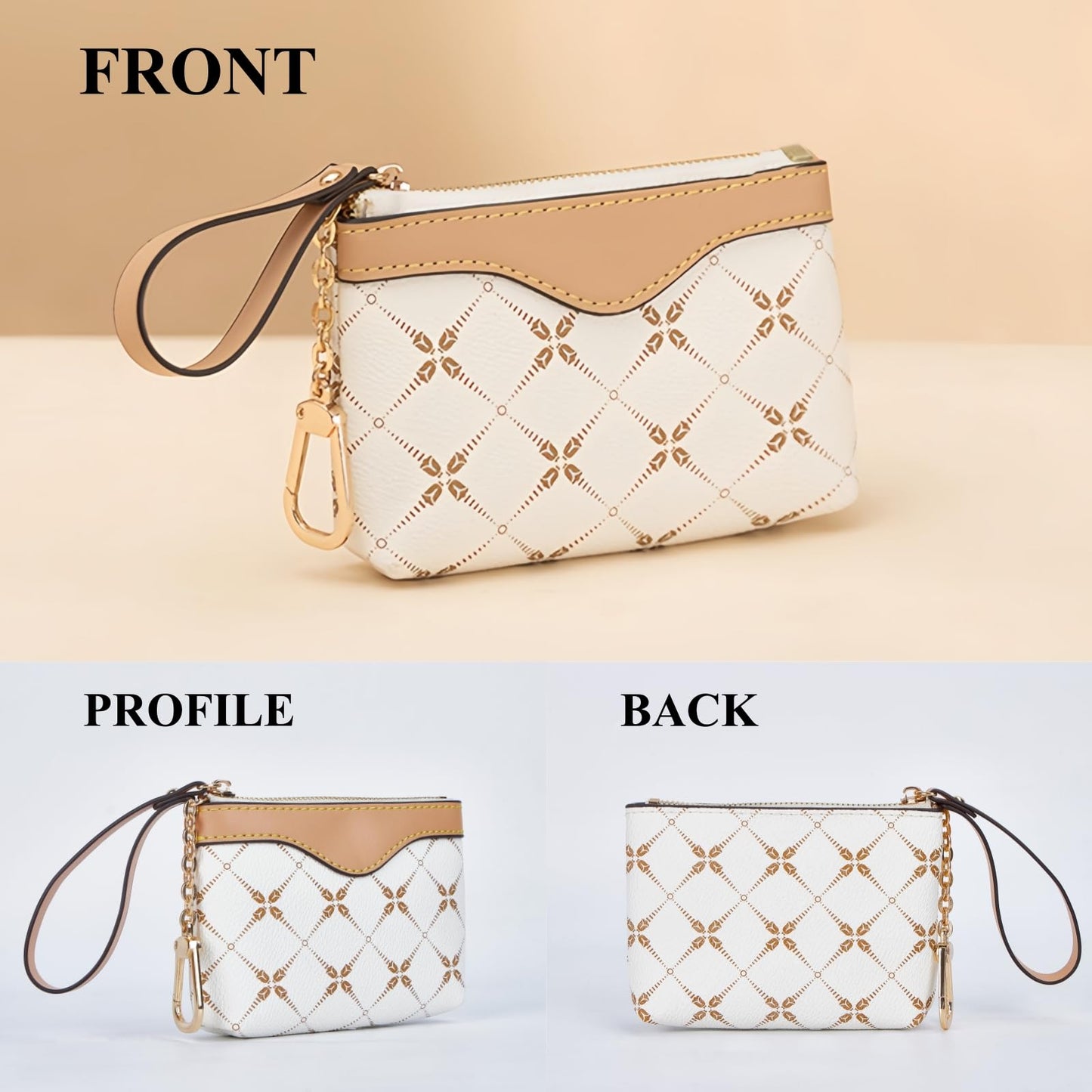 LARENNT Leather Coin Purse with Key Chain - Small Change Pouch Card Holder Keychain Wallet for Women (White)