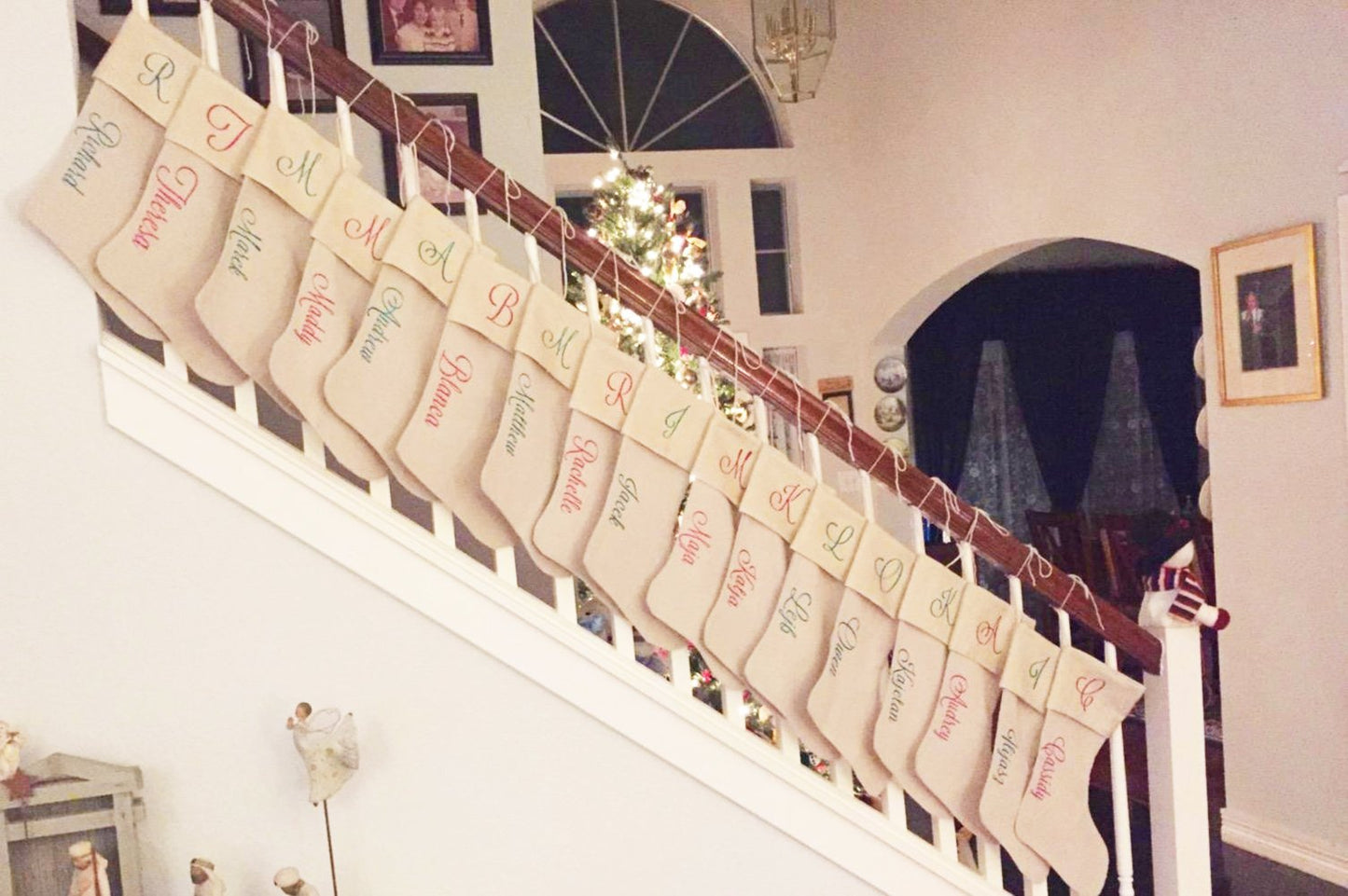 DECORA Natural Jute Burlap Christmas Stocking Fireplace Hanging for Gifts Goodies Handmade Projects Set of 6