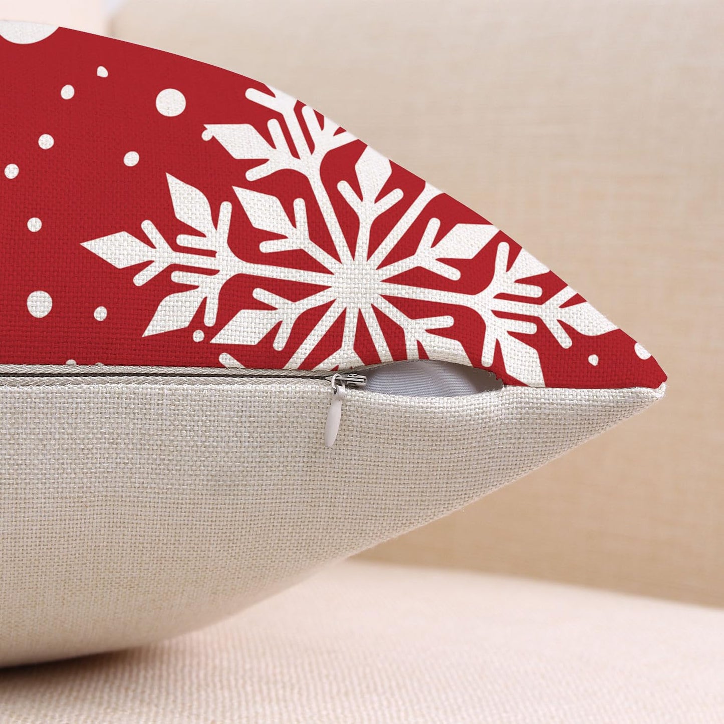 Gujiahone Green Christmas Pillow Covers 18x18 Inch Set of 2 Snowflakes Linen Square Winter Holiday Decoration Cushion Case for Sofa Couch Bed Living Room (Red)