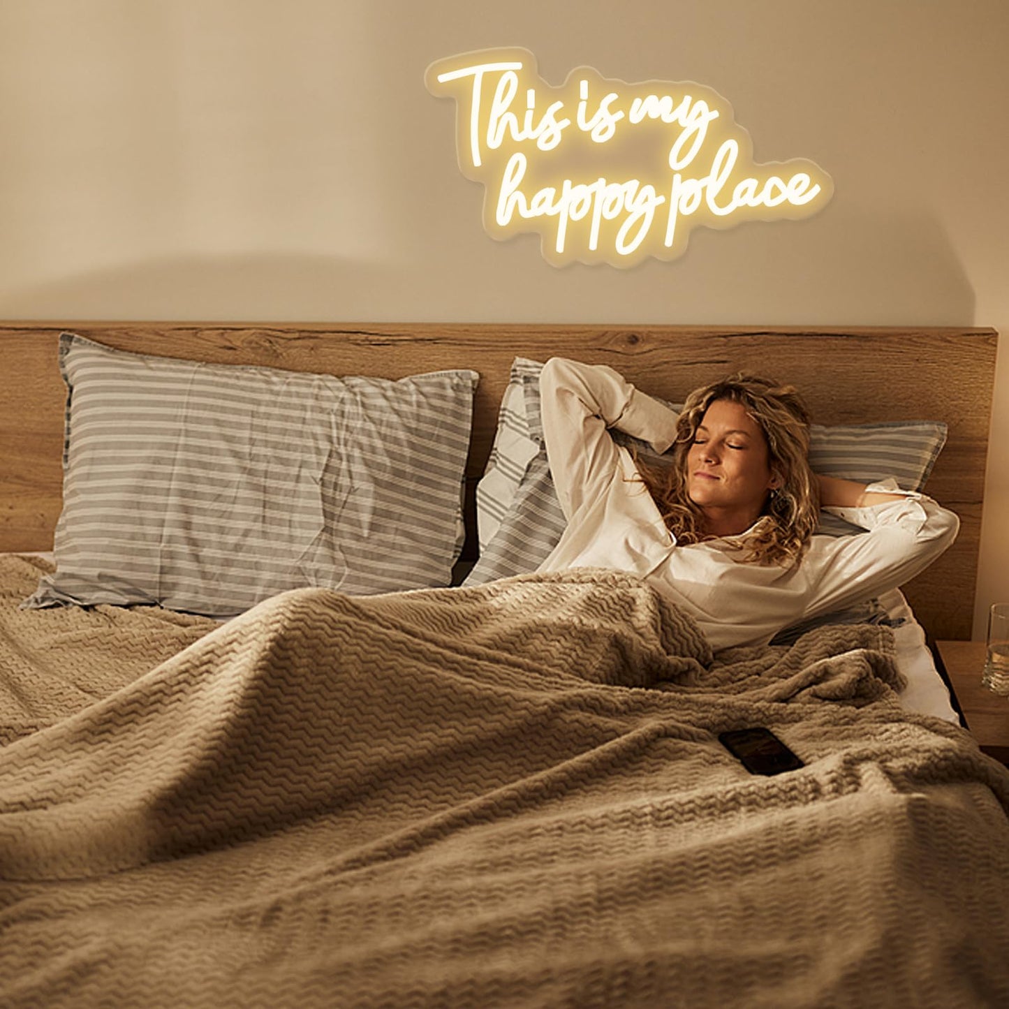 UExnkj-Y This is My Happy Place Neon Sign, Warm White Neon Lights for Wall Decor, Happy Place Signs for Wall Decor, USB Dimmable Led Light Up for Bedroom Classroom Man Cave Home Bar