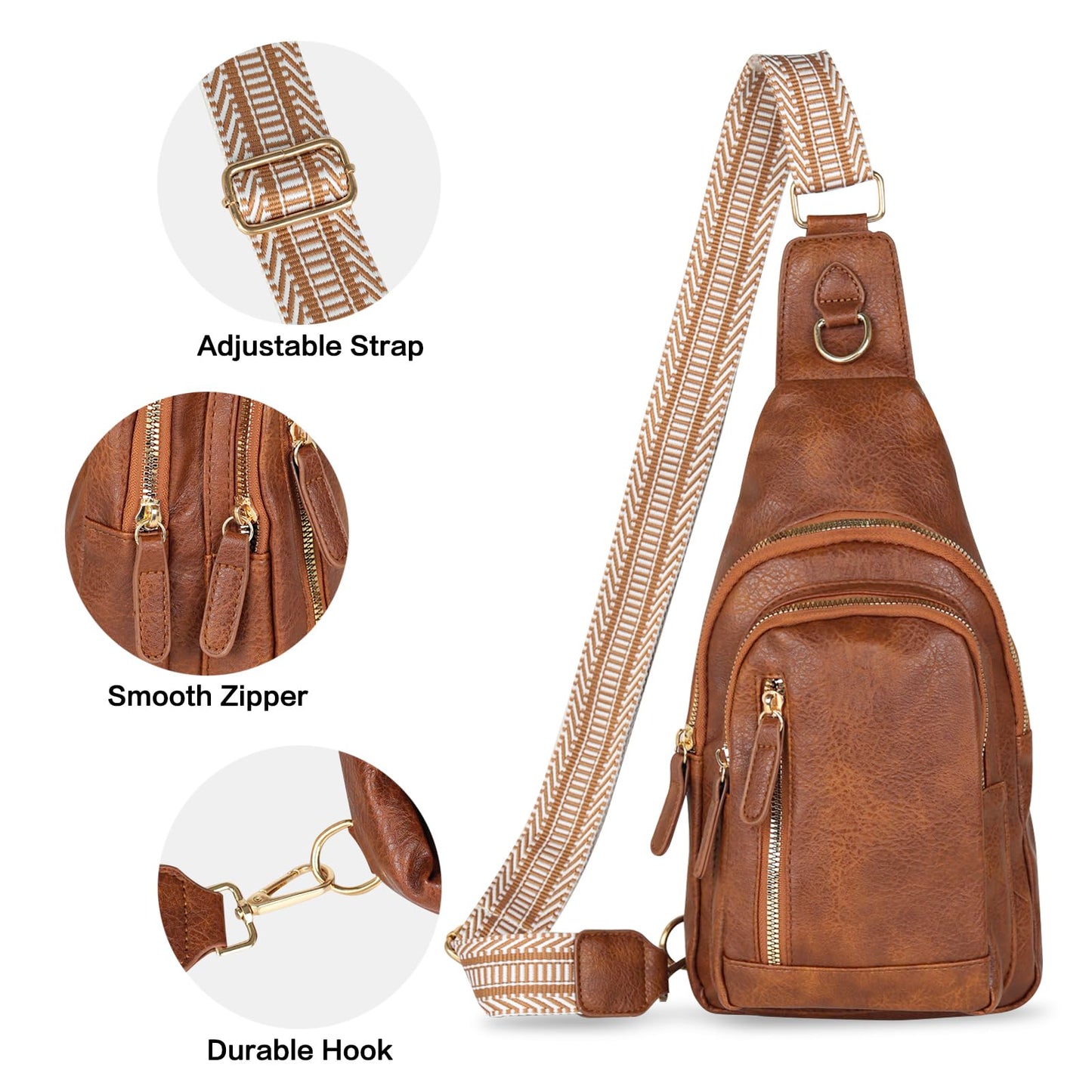 Relang Sling Bag for Women Crossbody, Leather Cross Body Fanny Packs for Women, Trendy Chest Bag for Travel and Daily Use