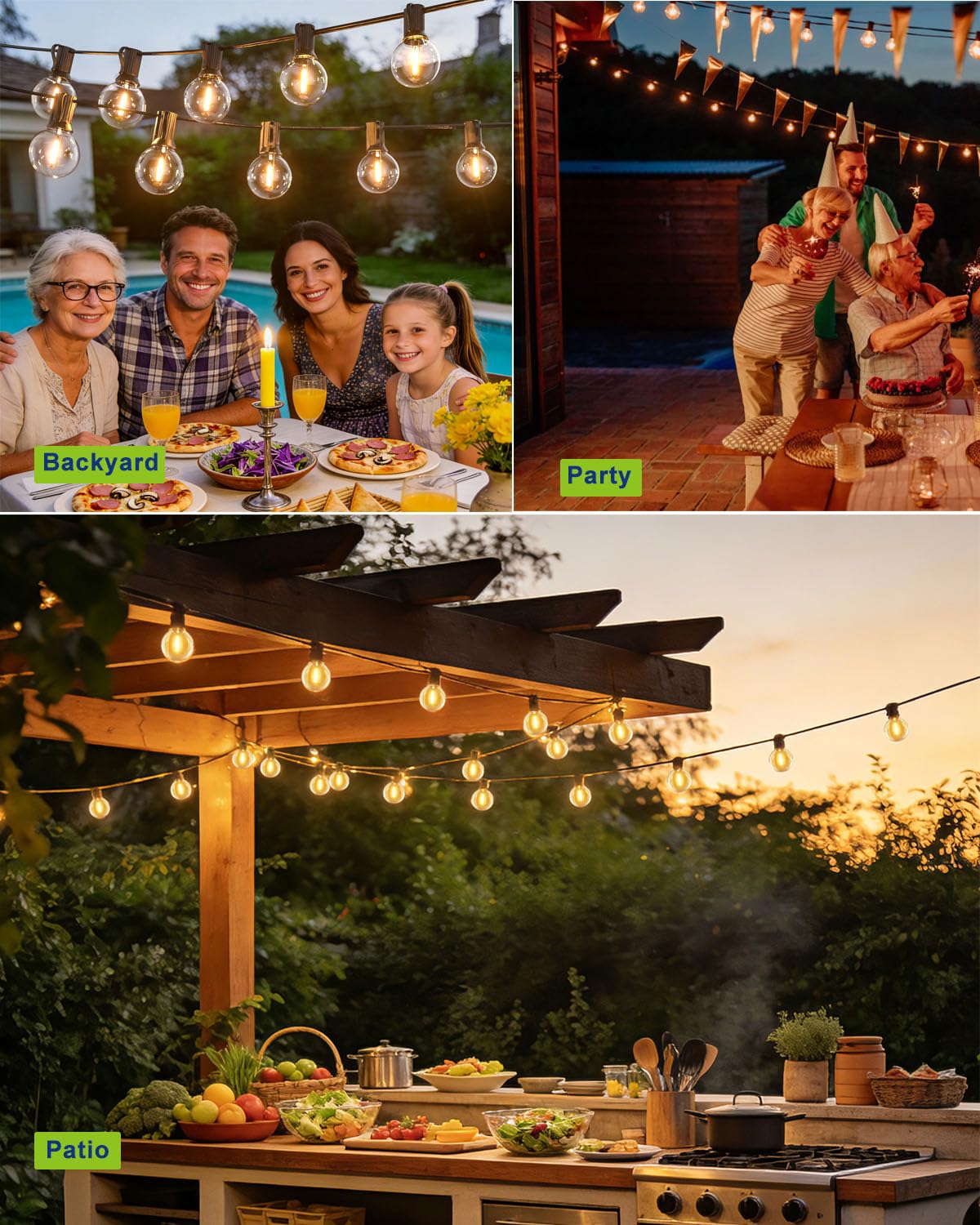 Outdoor-String-Lights-Patio-LED-Light-Outside 75FT Waterproof Dimmable Remote Outdoor Lighting 75 Globe Plastic G40 Bulbs Hanging Lights Connectable for Backyard Porch Party 1FT Bulbs spacing