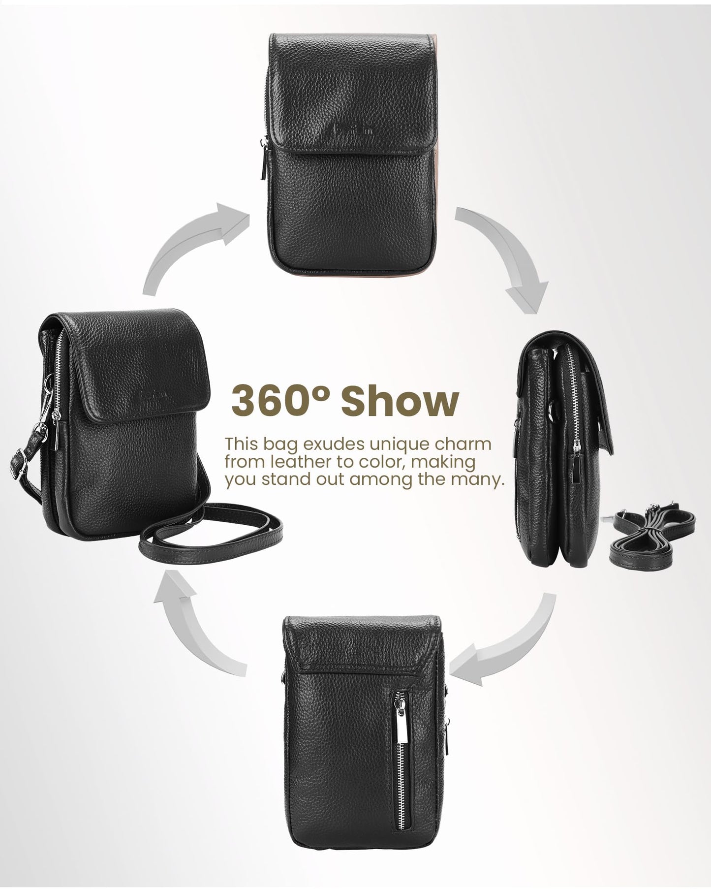 befen Genuine Leather Black Small Crossbody Bags for Women, Woman Cell Phone Cross body Purse Bag with RFID Blocking Card Slots