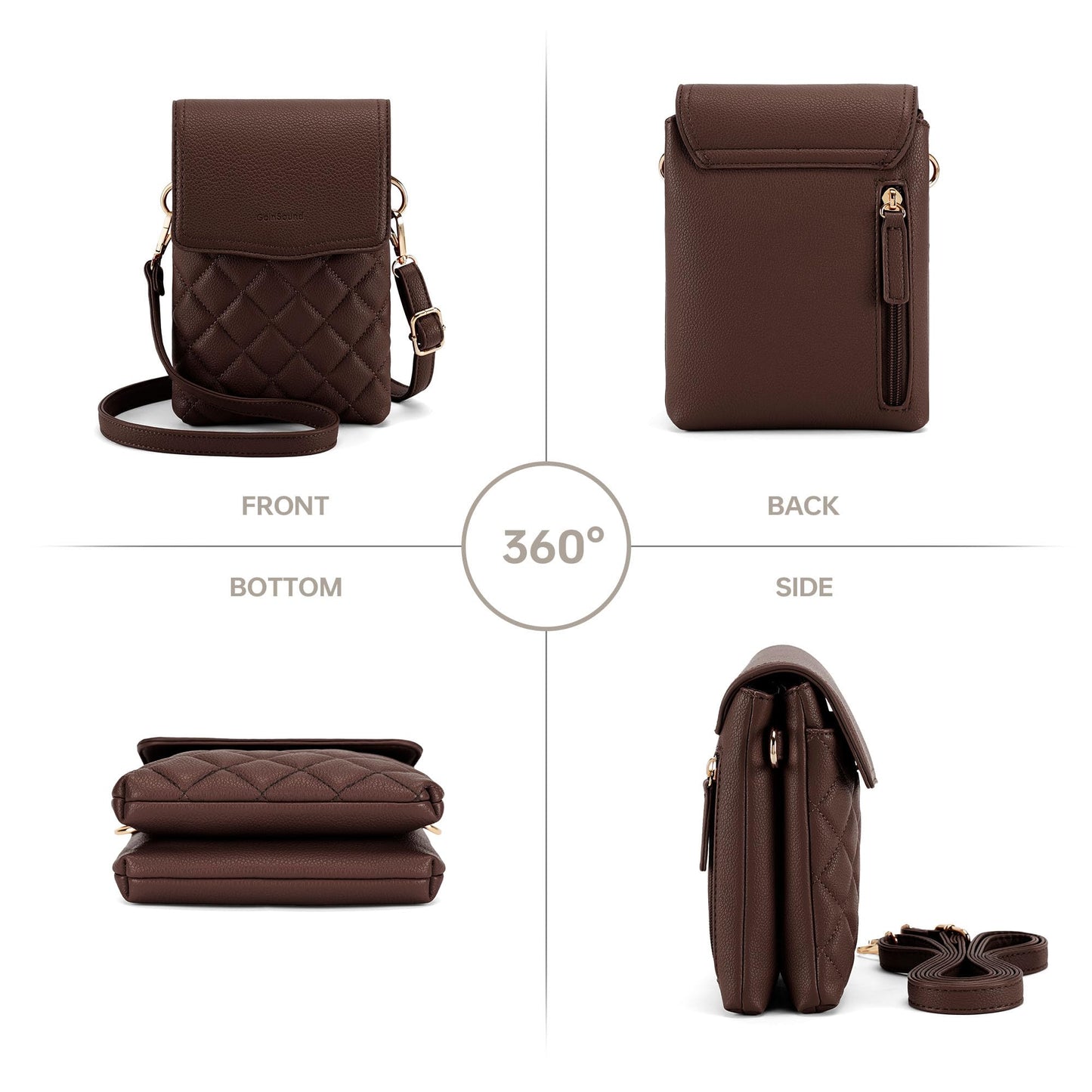 Goinsound Crossbody Phone Purse Quilted Cell Phone Crossbody Bag with RFID Blocking Card Slots Dark Brown