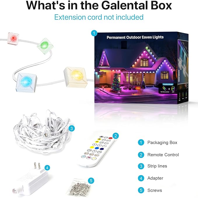 Permanent Outdoor Lights,150FT RGB+IC LED Lights with Smart APP & Remote Control, 72 Scene Modes, Waterproof IP65 for Holiday,Christmas,Yard Decorations(Extension Cord Not Included)