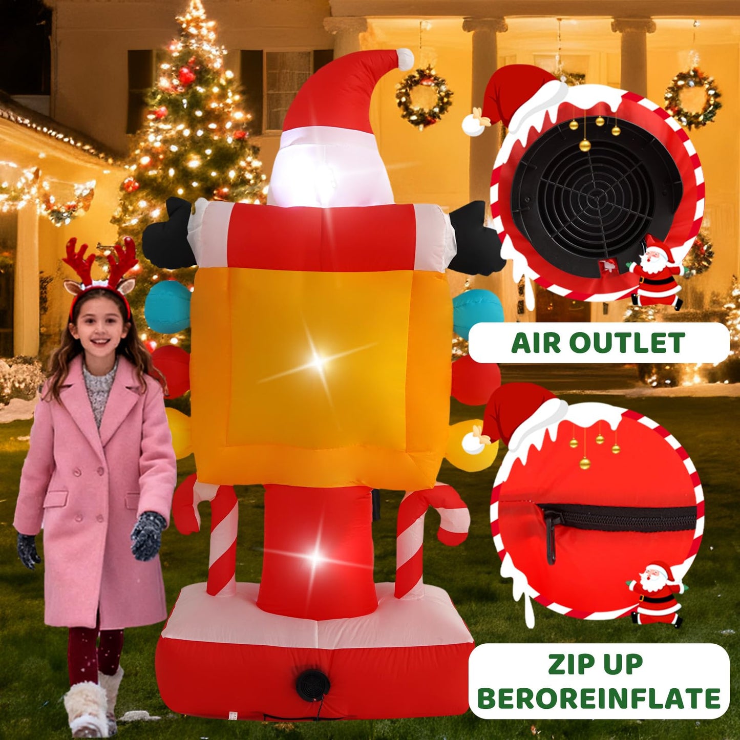 InfleasJoiy 7FT Santa Claus Countdown Street Sign Inflatable Decoration with Built-in LED Lights, Christmas Outdoor Inflatable Decoration for Lawns, Yards, Gardens, and Patios