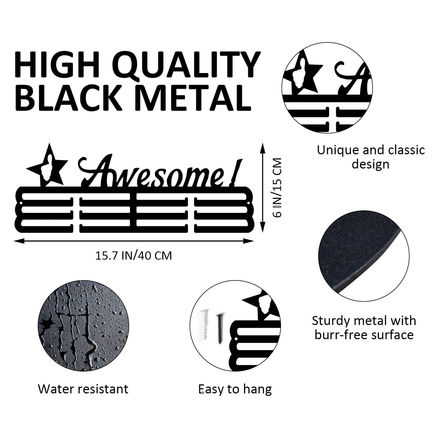 Resama Awesome Medal Hanger Holder Display Rack for Awards Ribbons Personalized Medal Sports Themed Race Ribbon Holder for Wall Metal Display Men Boy Girl Kid