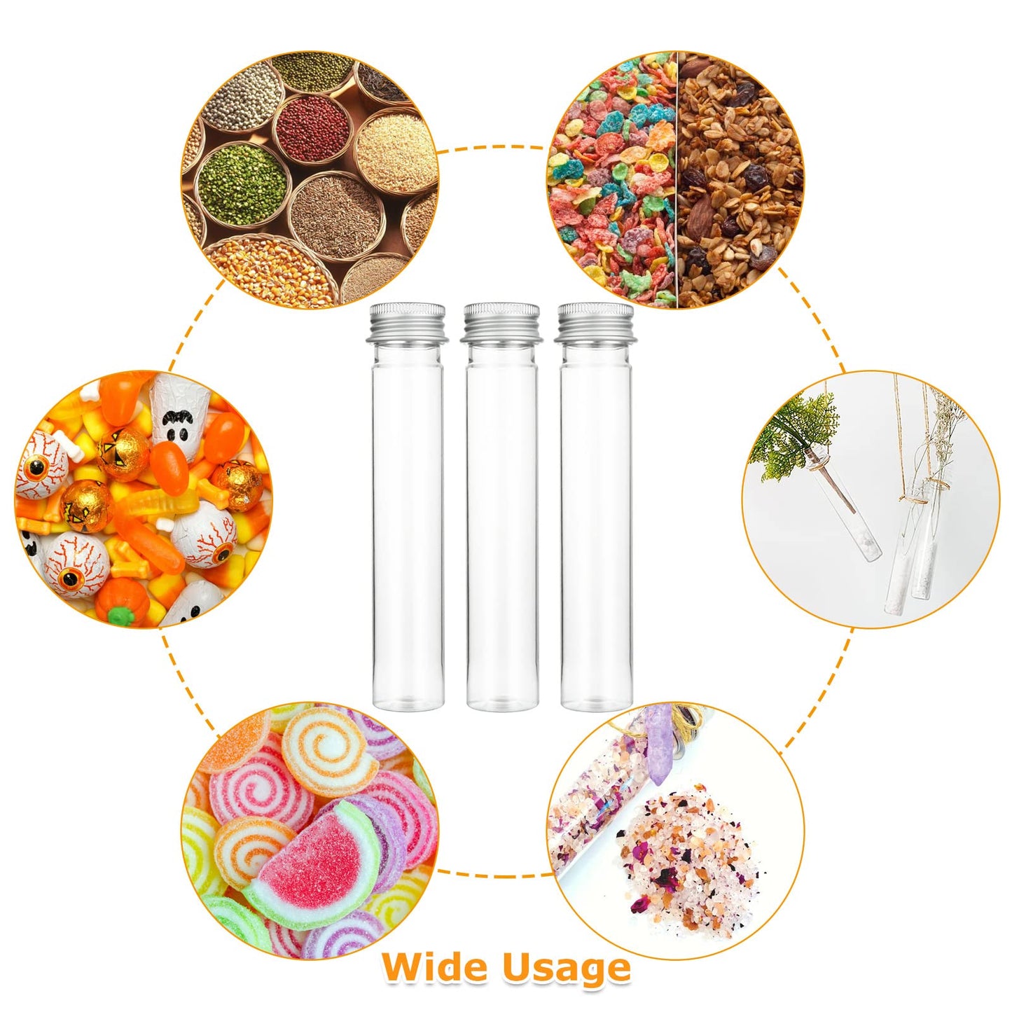 Oungy 50 Pack 65ML Plastic Test Tubes with Screw Caps Plastic Candy Tubes Clear Bath Salt Tubes Gumball Tubes Container Vials for Candy Bath Salts Spices Party Favors