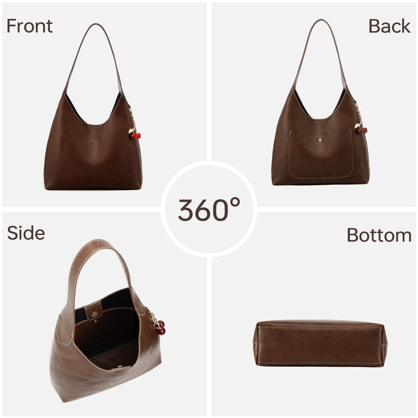Goinsound Hobo Bags for Women Slouchy Tote Purse with Cherry Charm Trendy Designer Handbag for Fall Fashion