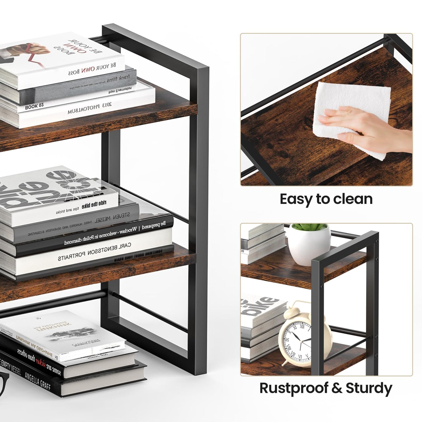 ART-GIFTREE Office Desk Shelf Organizer, Wood Desktop Bookshelf Supplies Storage Rack, Shelf for Top of Desk and Dresser (Brown-2 Tier)