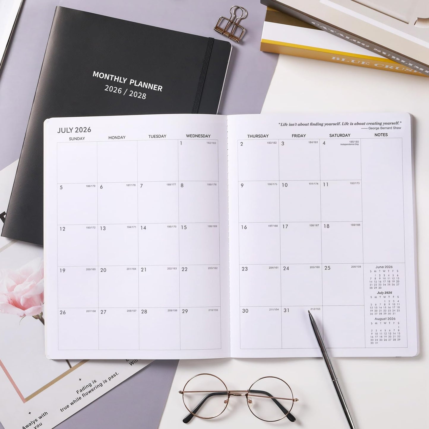 2026-2028 Monthly Planner/Calendar - 2 Year Calendar 2026-2028, Jul. 2026 - Jun. 2028, 9'' Ć 11'', 24 Months Planner with Embossed Cover, Inner Pocket, Premium Paper, Elastic Closure