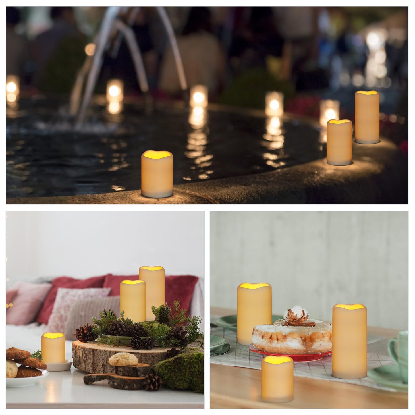 Flameless Candles 4" 5" 6" Outdoor Indoor Pillars Battery Operated Flickering Candles Include 10-Key Remote Timer 400+ Hours by 2 AA Batteries (Ivory Candle - Warm light, 3"D x 4"|5"|6" H - 9 Pack)