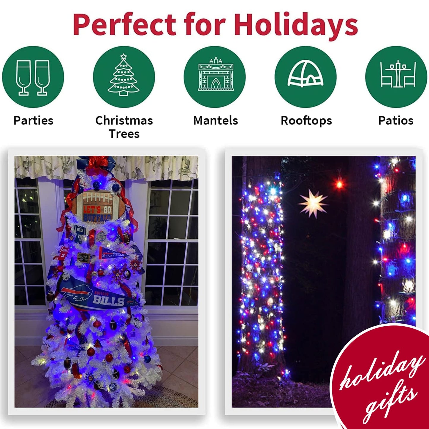 LAMPHOME Patriotic String Lights - Red White Blue Mini Lights with White Wire - 19.6Ft 100 Count UL Certified String Lights for Independence Day Patriotic Holidays Decoration (Red White & Blue)