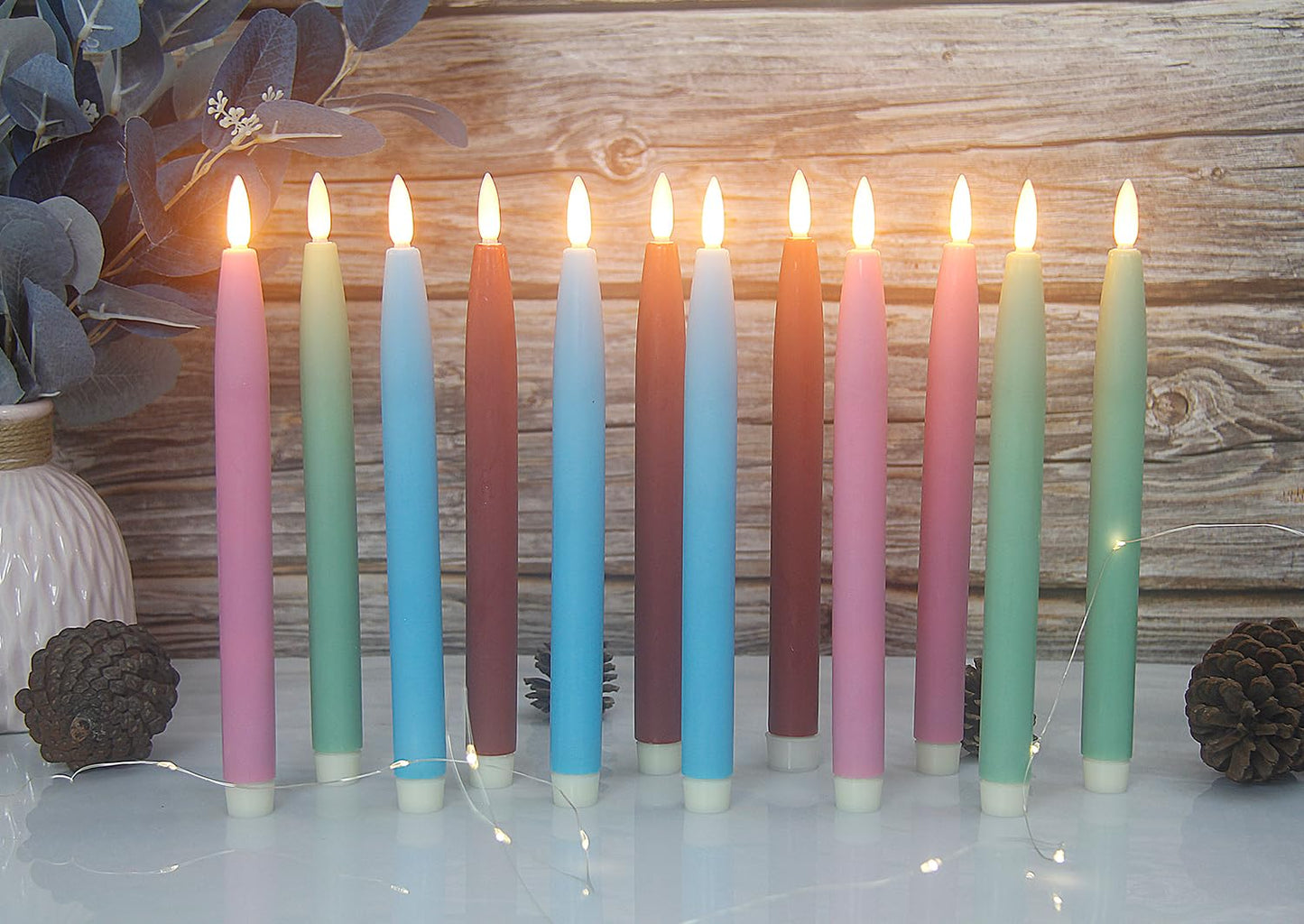 HVTDECOR Flameless Taper Candles Battery Operated with Timer and Remote, LED Real Wax Tapered Dinner Candle, Window Candle Set of 3. Centerpieces for Dining, Table, Christmas, Wedding (Pink)