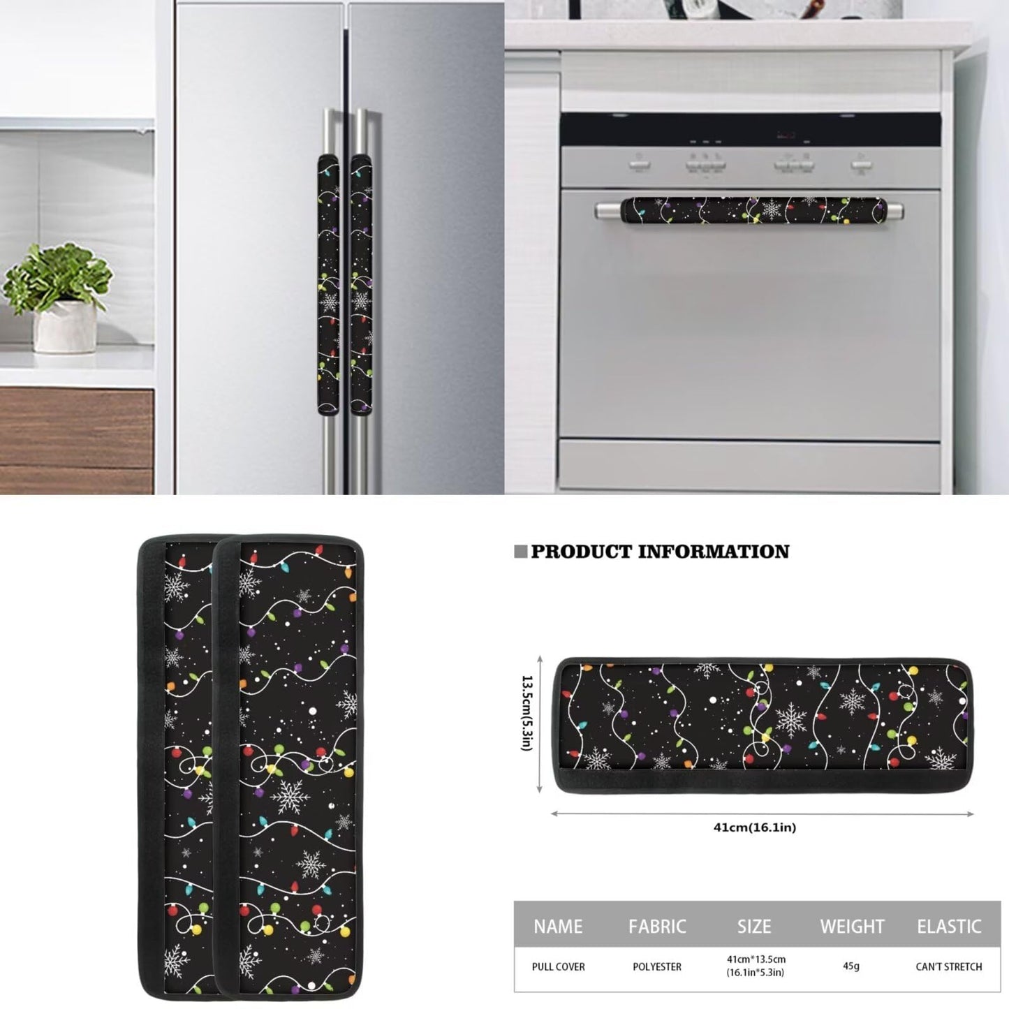 Yatixapu Christmas Lights Snowflakes Refrigerator Door Handle Covers Set of 6 Washable Appliance Handle Covers, Keep Your Kitchen Microwave Oven Dishwasher Clean Keep Off Smudges Fingerprint Oil Stain
