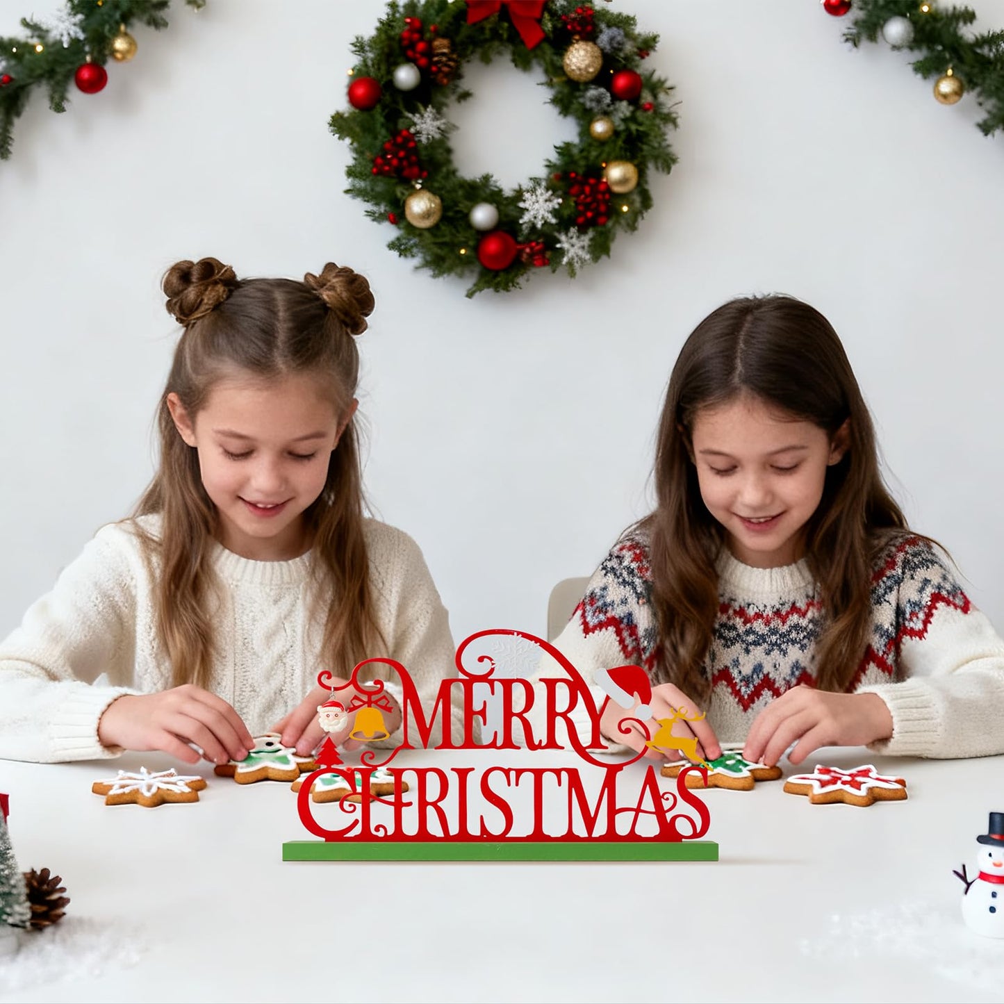 KHJCXS Metal Holiday Table Sign Decor, Decorations Tabletop Centerpiece for Home, Office, Shelf, Tiered Tray, Mantel, Indoor, Merry Christmas