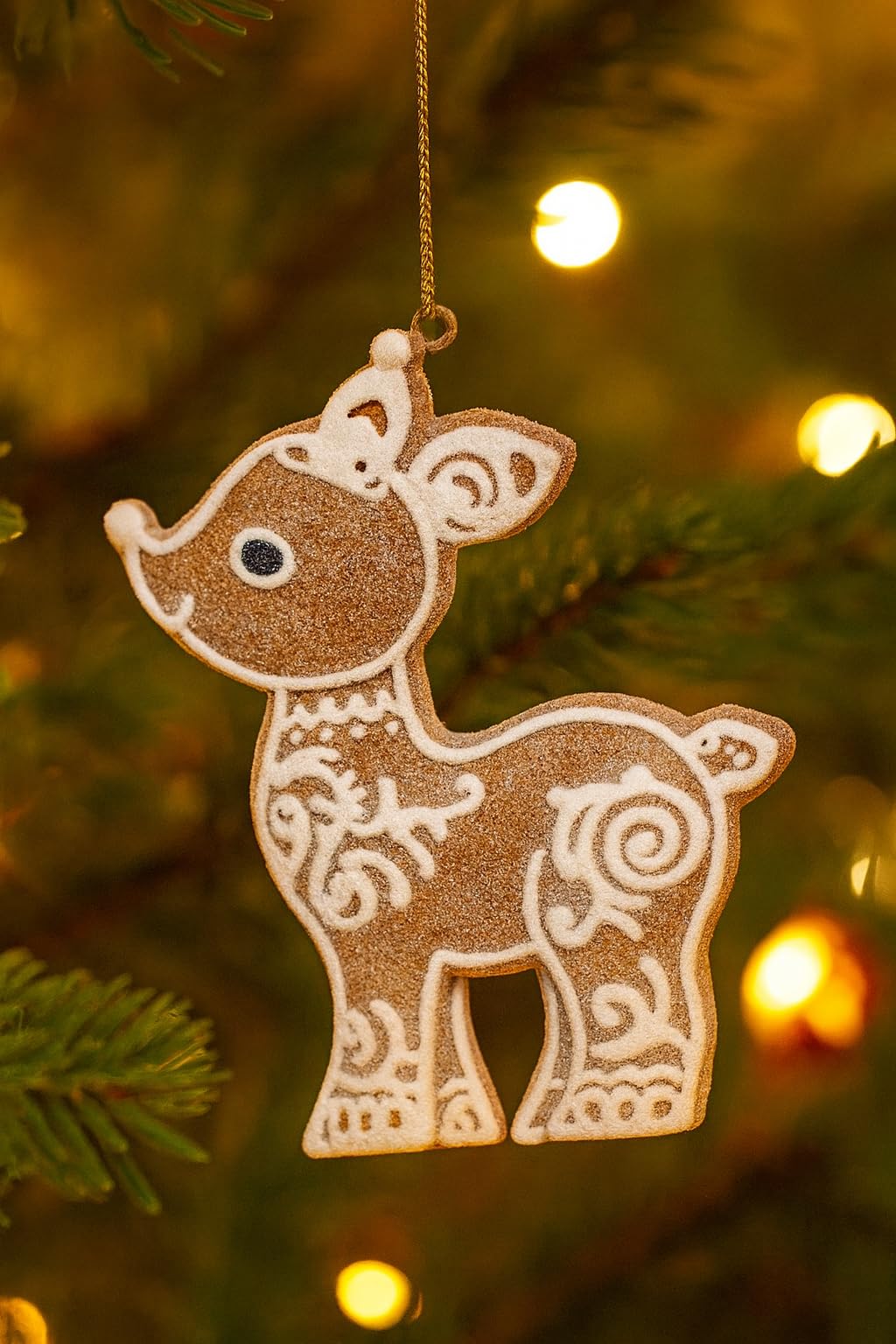 The Bridge Collection Resin Gingerbread Deer Ornament - 4" Glittery Reindeer Gingerbread Christmas Ornament