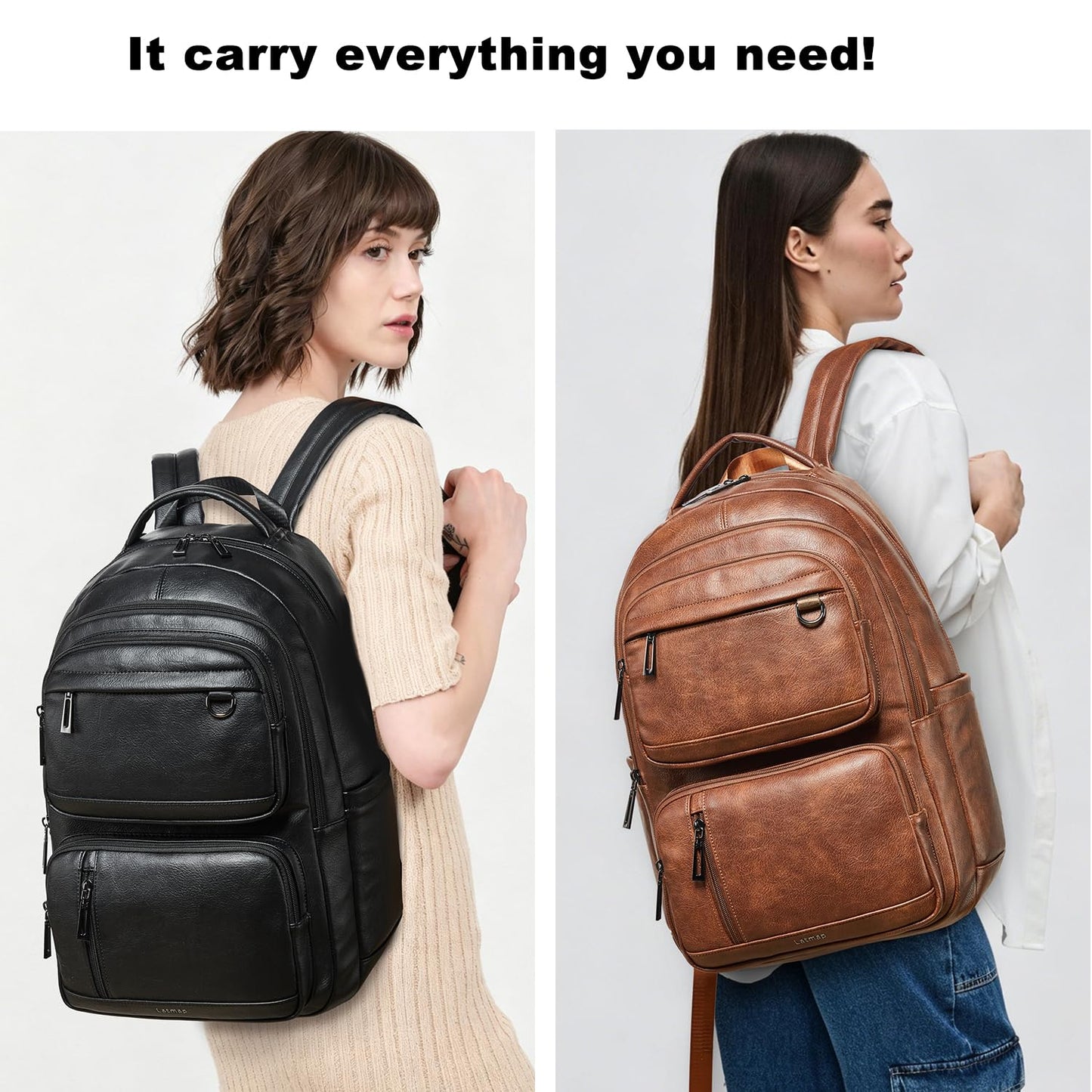LATMAP Backpack Purse For Women Men Leather 17 16 15.6 Inch Laptop School Travel College Book Bag Work Diaper Nurse Teacher Handbag Large Brown